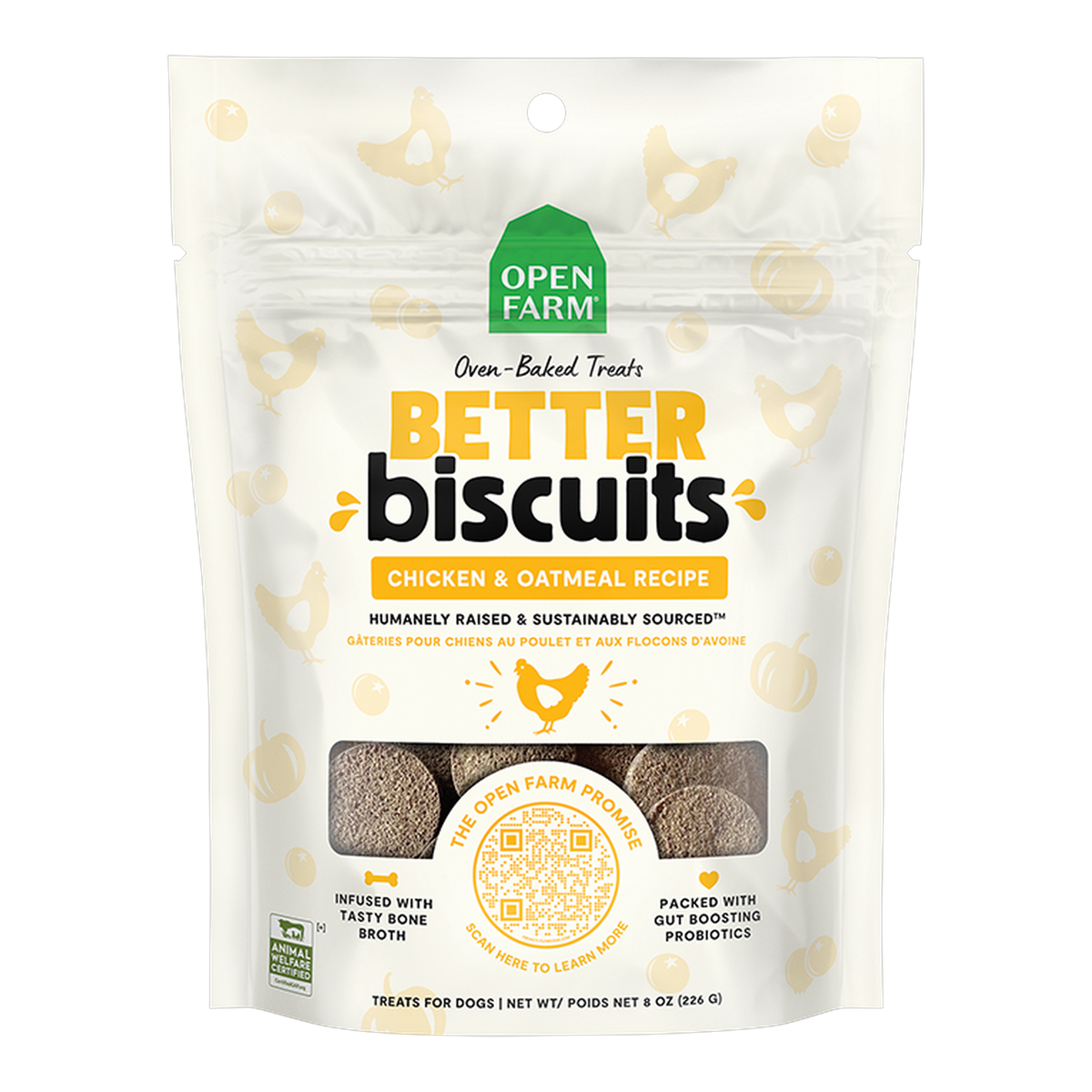 Open Farm Better Biscuits Chicken & Oatmeal Dog Treats -- 8 oz bag
