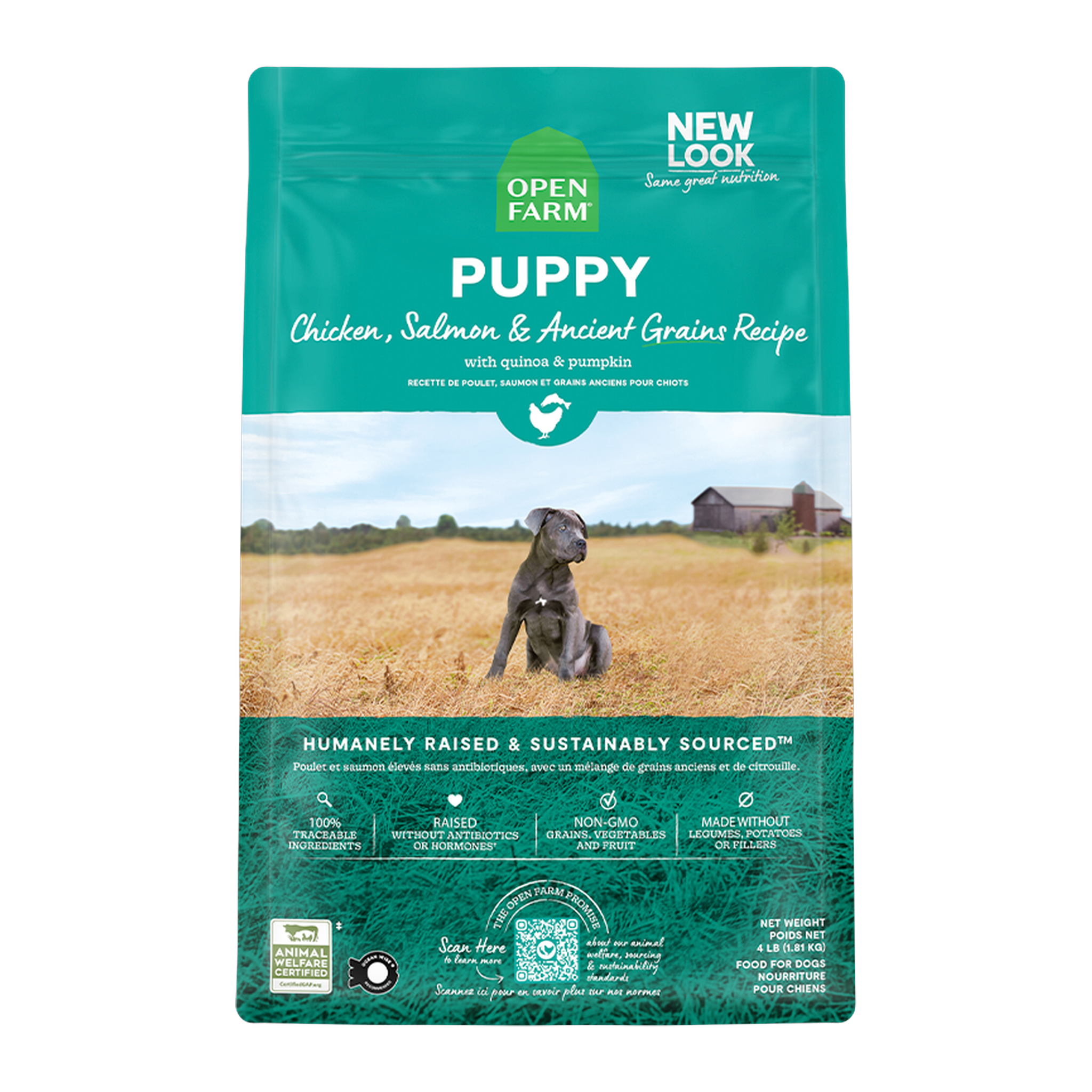 Open Farm Chicken & Salmon Ancient Grains Puppy Kibble 22 lb bag