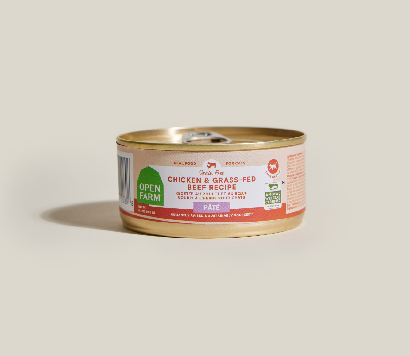 Open Farm grain-free Chicken & Grass-Fed Beef Recipe pâté can for cats