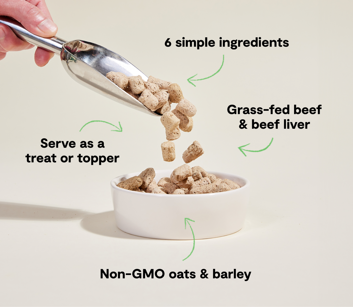 Open Farm Goodbowl Grass-Fed Beef benefits - grass-fed beef and beef liver, non-GMO oats and barley, serve as a treat or topper