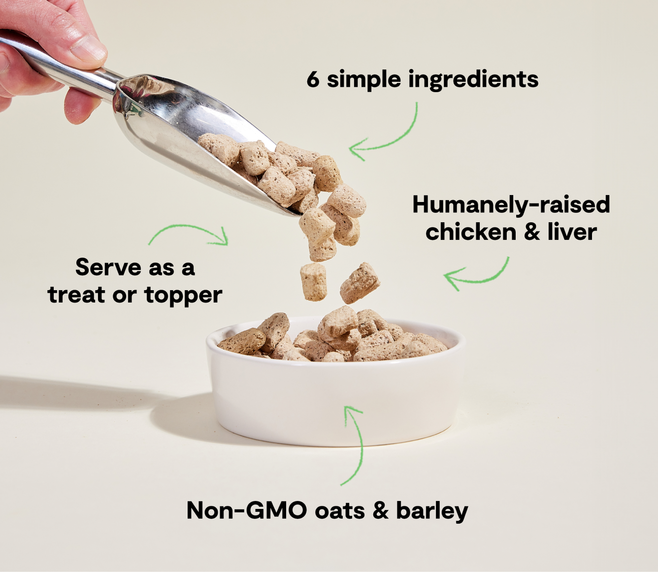Open Farm Goodbowl Harvest Chicken benefits - humanely raised chicken and liver, non-GMO oats and barley, serve as a treat or topper