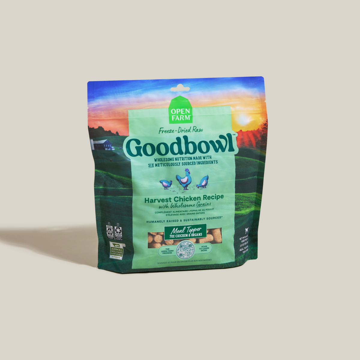 Open Farm Goodbowl Harvest Chicken Freeze Dried Raw Morsels for Dogs -- open farm goodbowl harvest chicken freeze dried raw meal topper bag front
