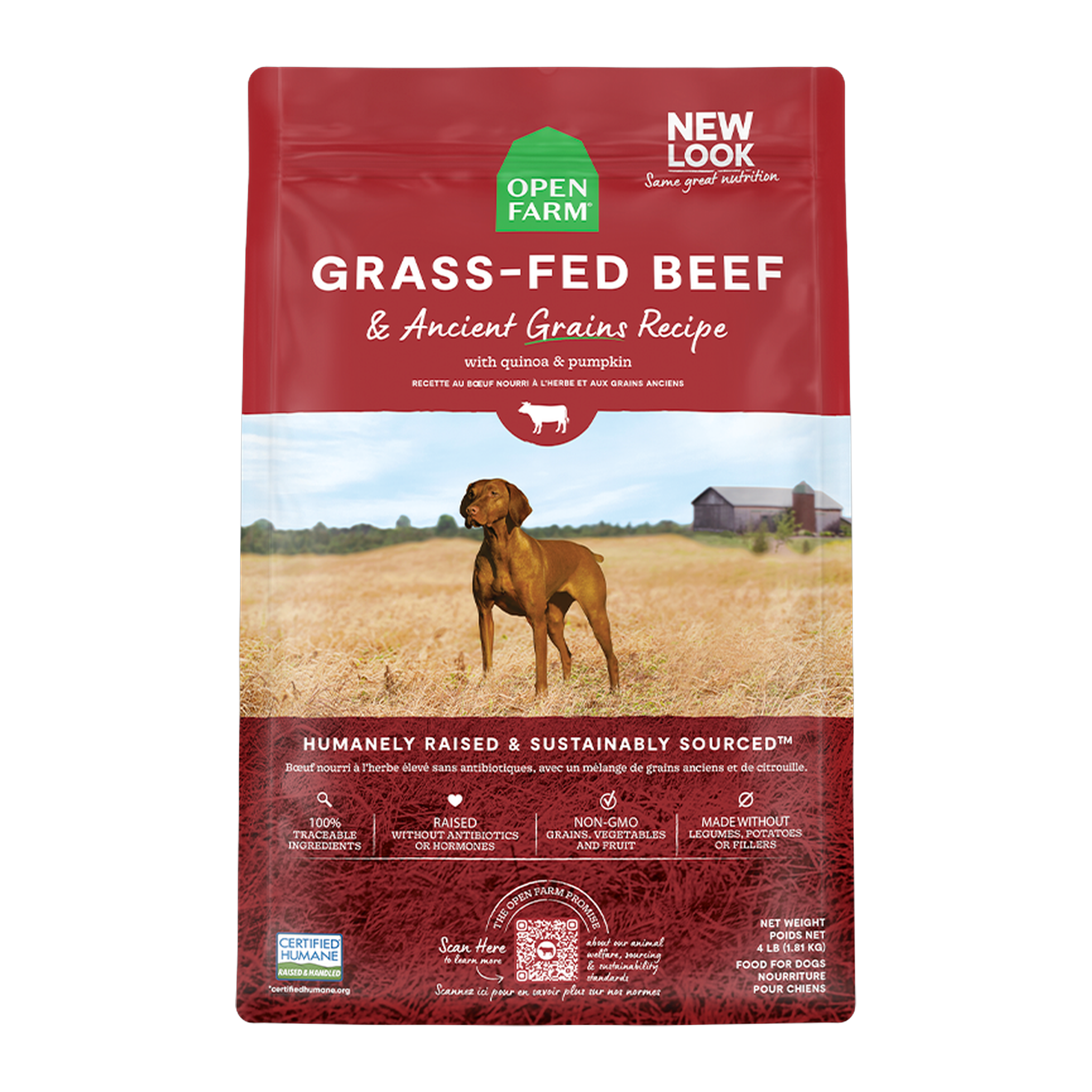 Open Farm Grass-Fed Beef & Ancient Grains Dog Kibble 22 lb bag