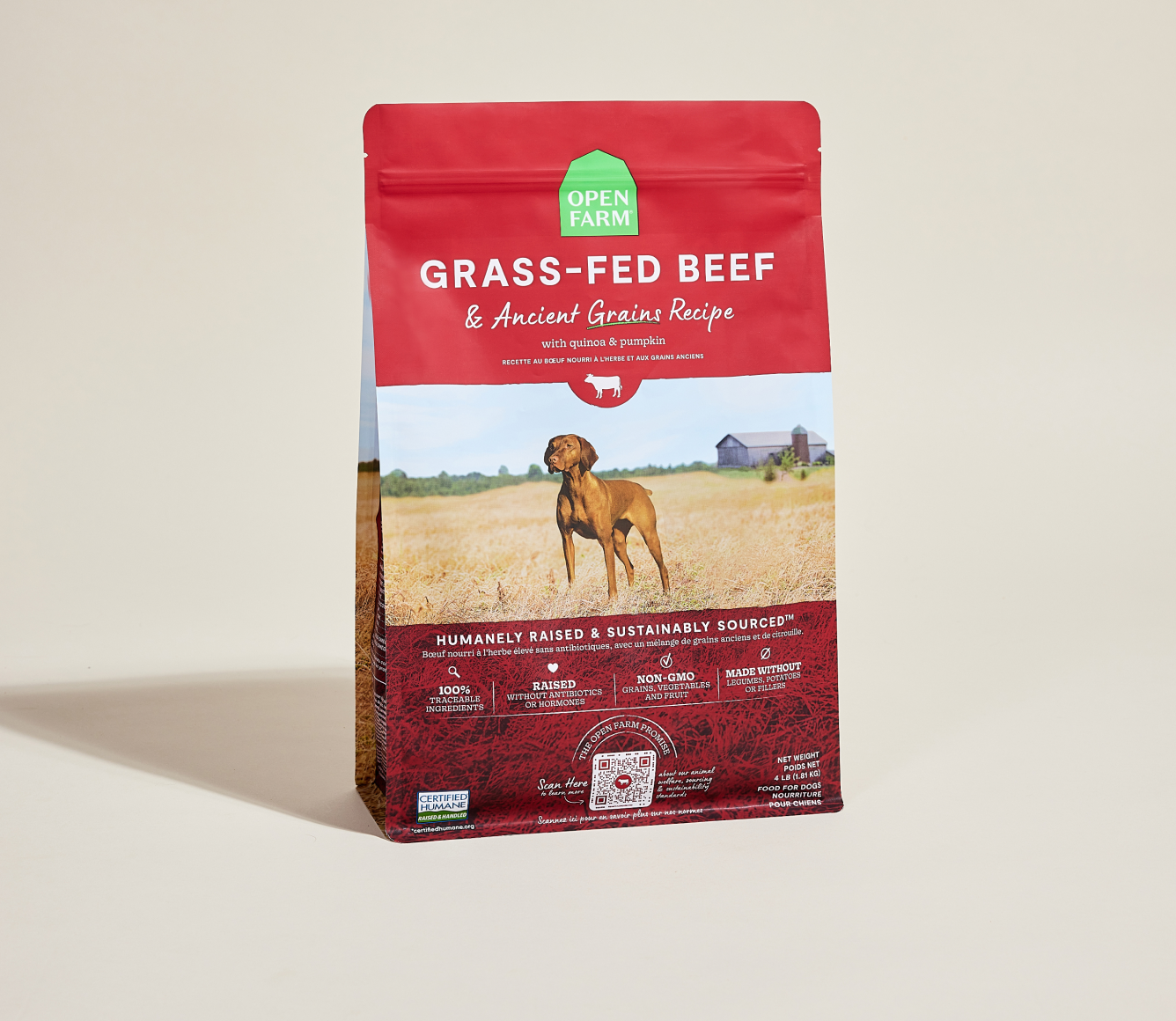 Open Farm Grass-Fed Beef & Ancient Grains Dog Kibble bag