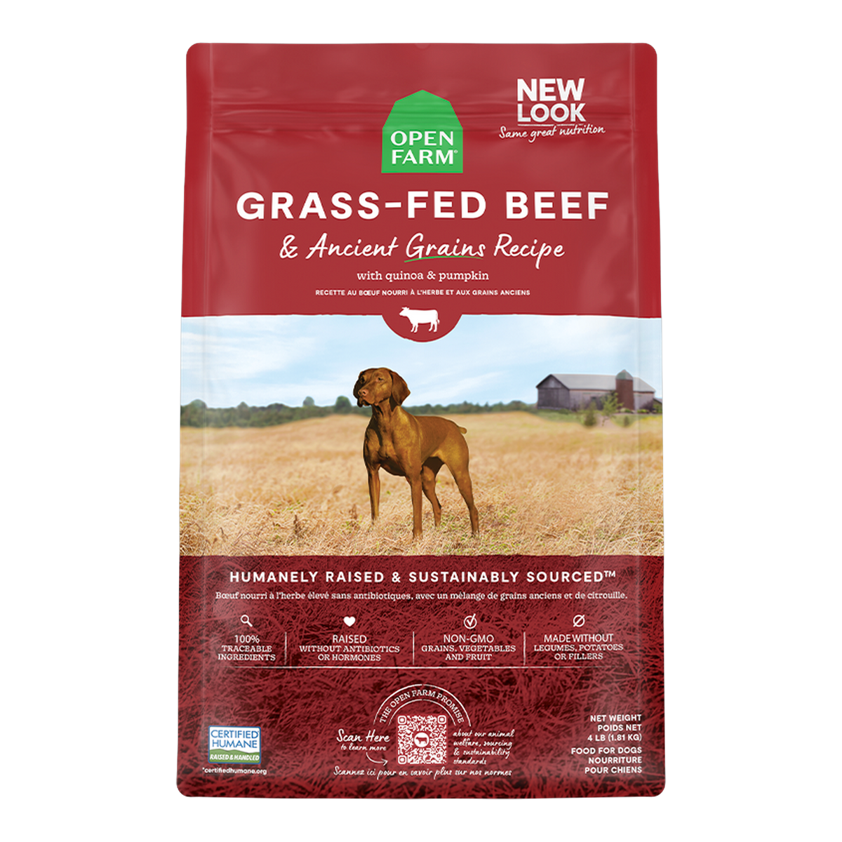 Open Farm Grass-Fed Beef & Ancient Grains Dog Kibble -- 22 lb bag