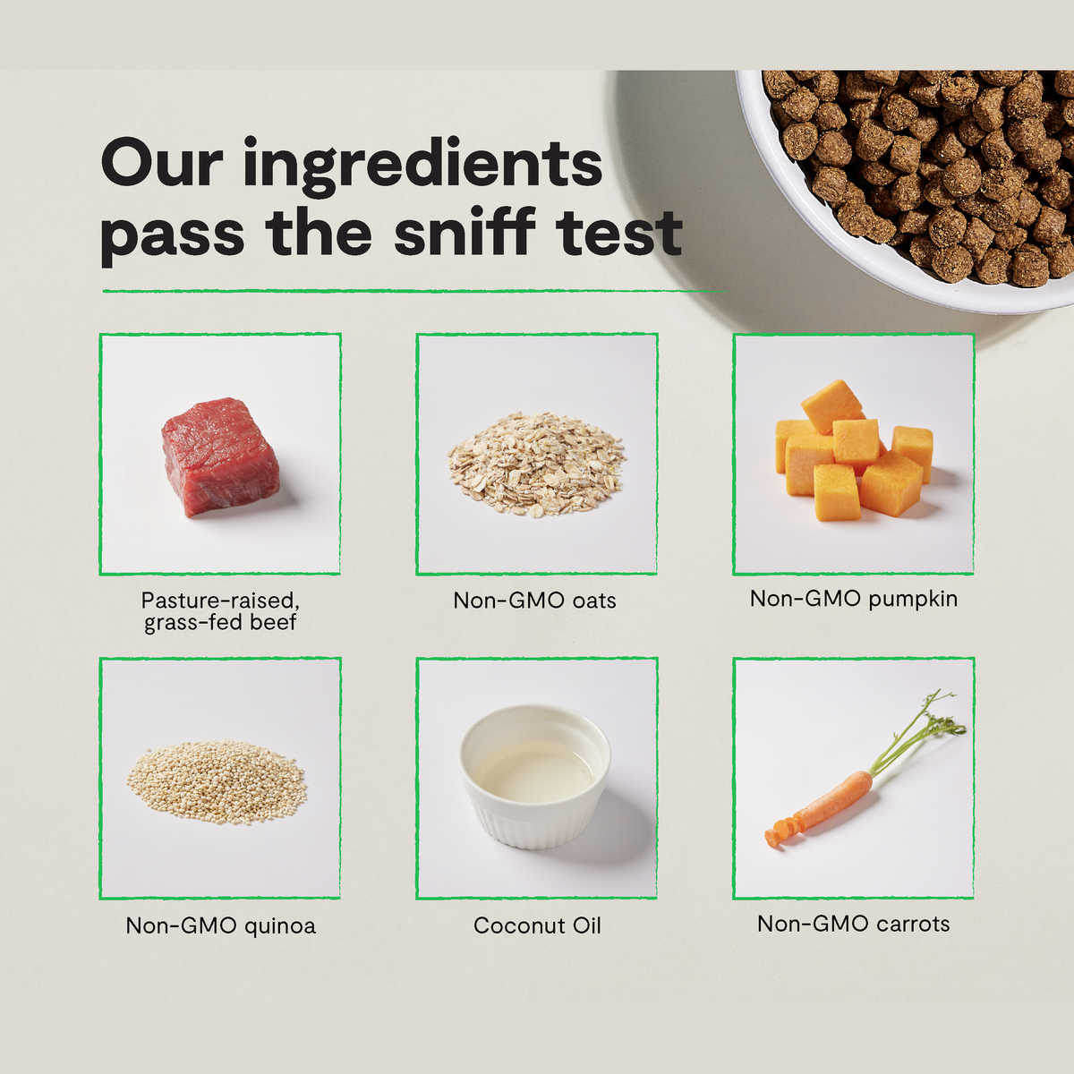 Open Farm Grass-Fed Beef & Ancient Grains Dog Kibble -- our ingredients infographic