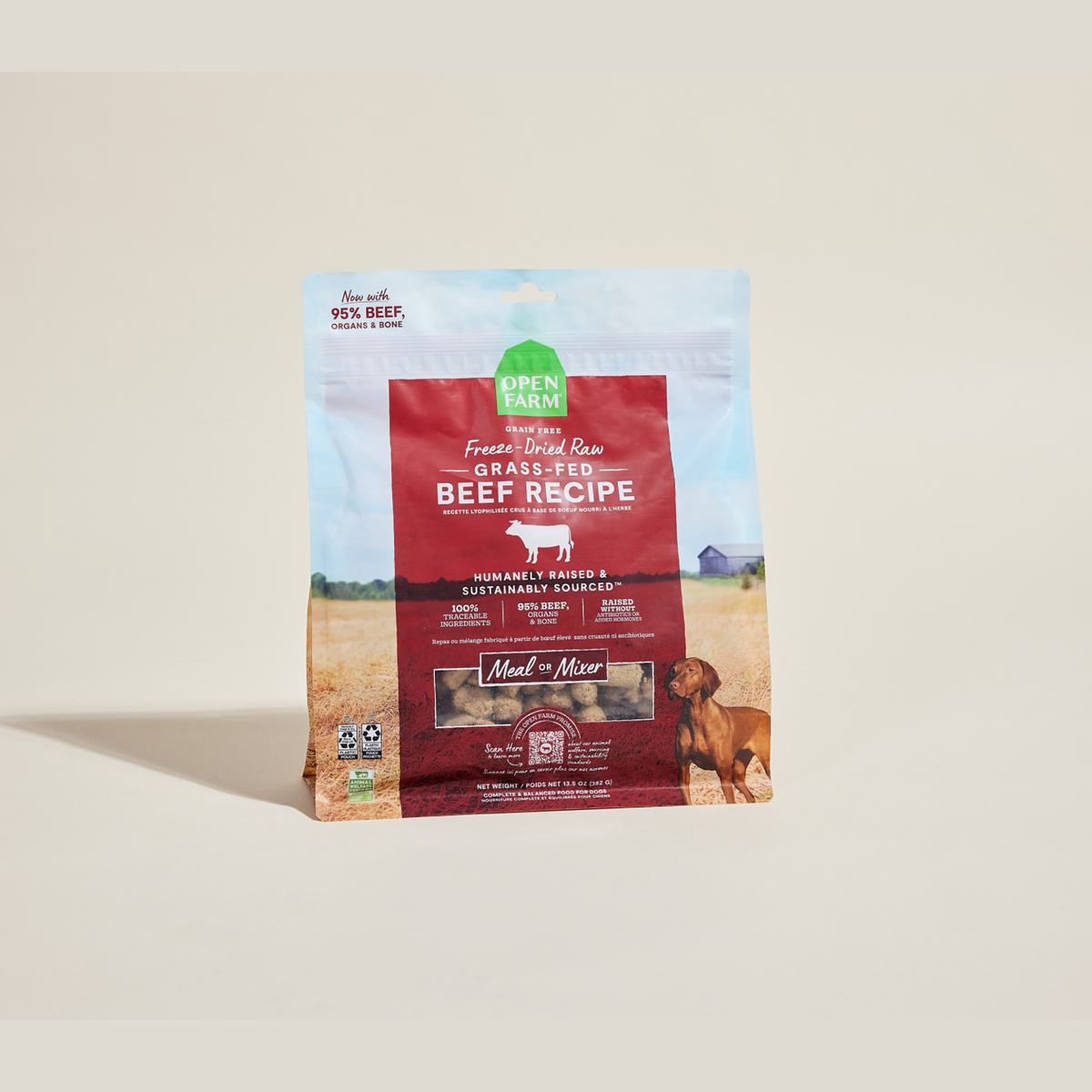 Open Farm Grass-Fed Beef Freeze Dried Raw Morsels for Dogs -- open farm grass-fed beef freeze dried raw morsels bag front