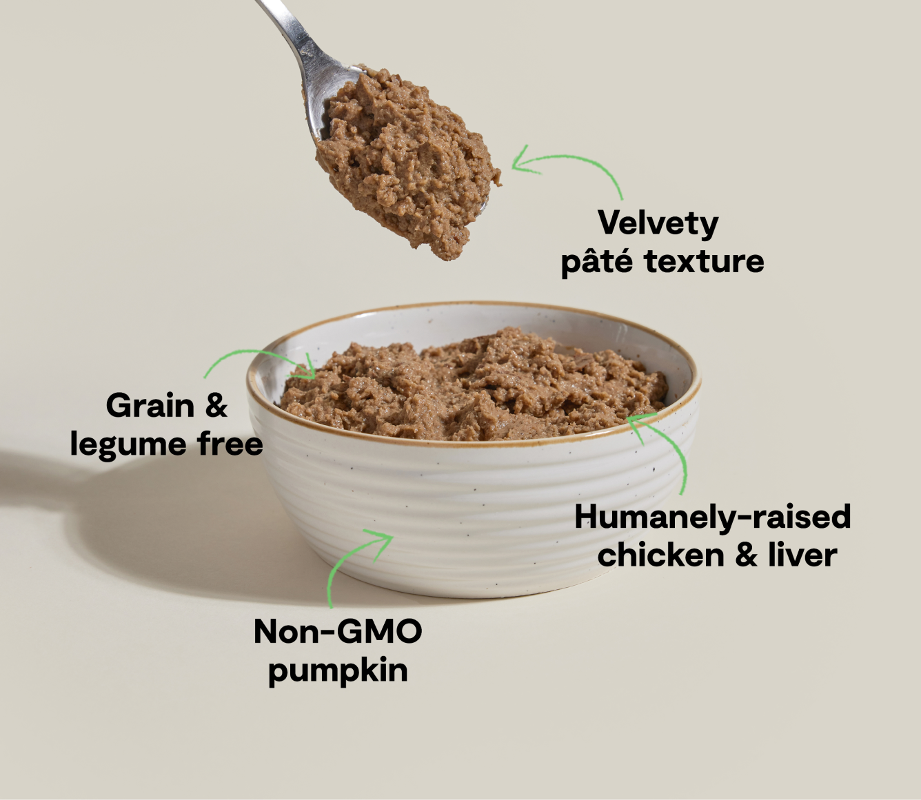 Open Farm harvest chicken pâté benefits: velvety pâté texture, grain and legume free, non-GMO pumpkin, humanely-raised chicken and liver
