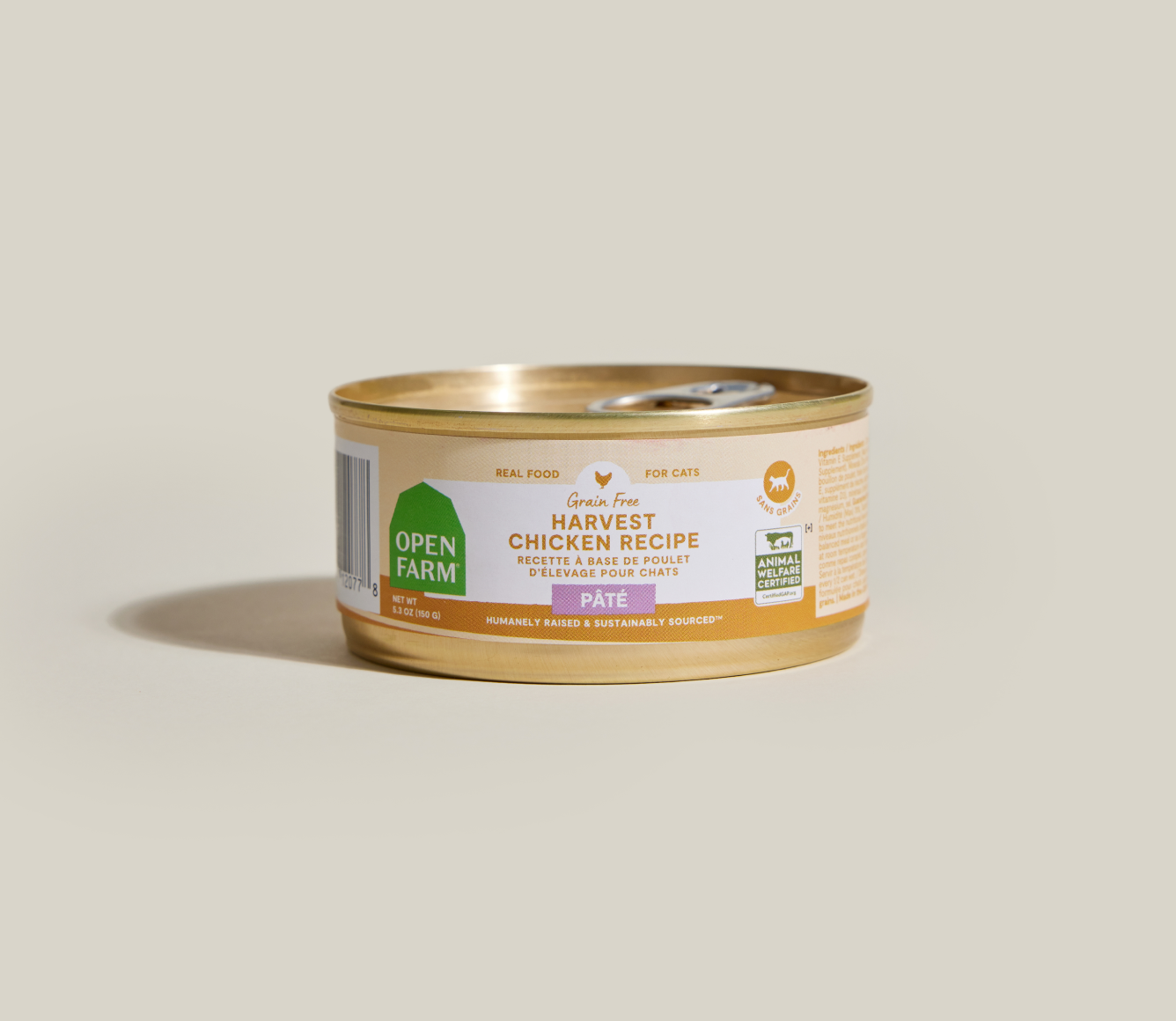 Open Farm grain-free Harvest Chicken Recipe pâté can for cats