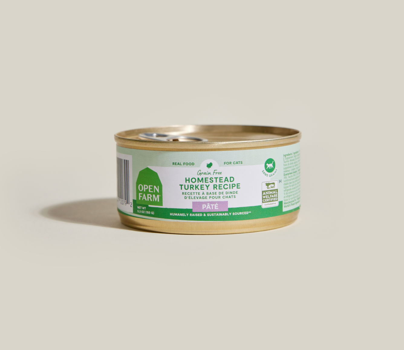 Open Farm grain-free Homestead Turkey Recipe pâté can for cats