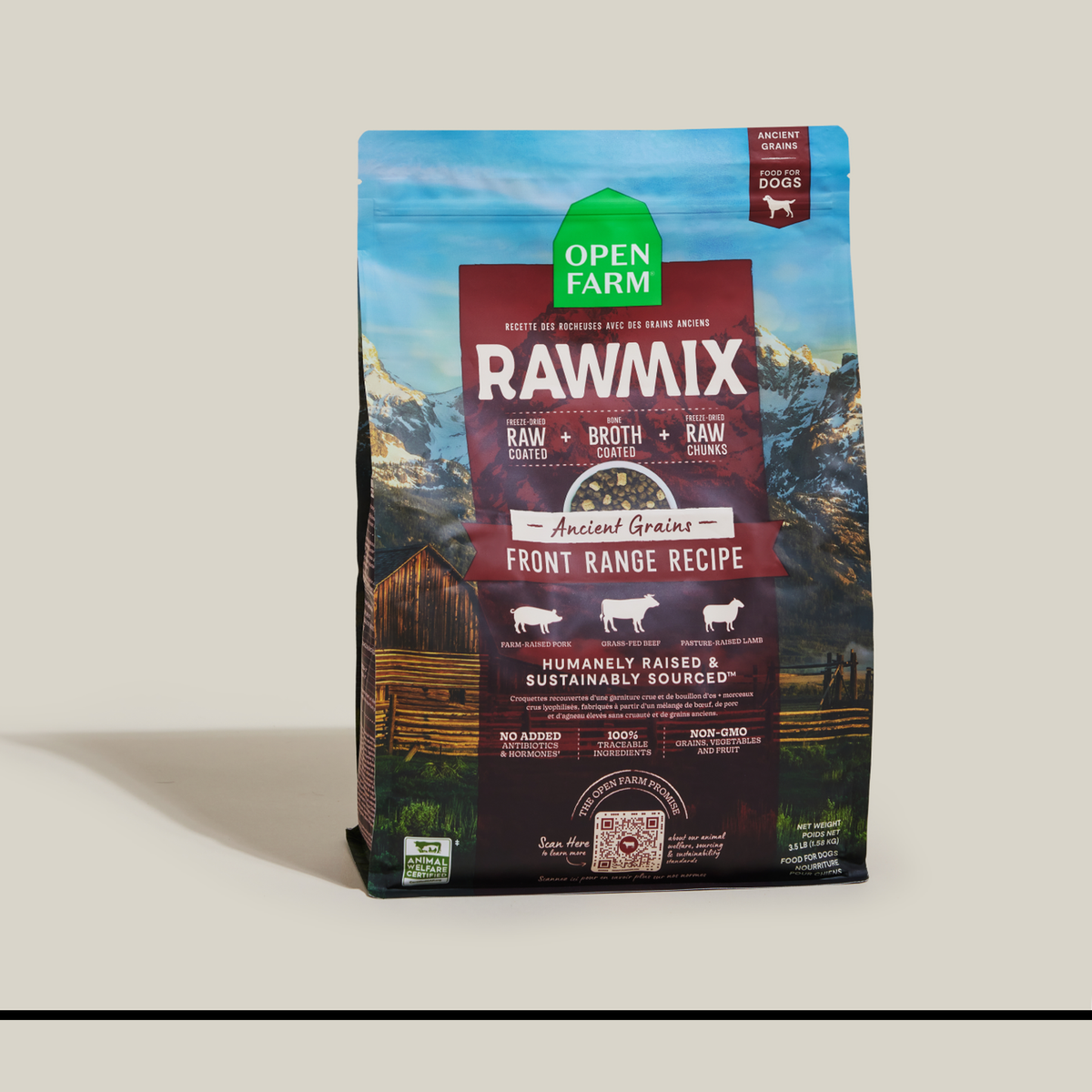 Open Farm RawMix Front Range Ancient Grains Dog Kibble -- standing bag