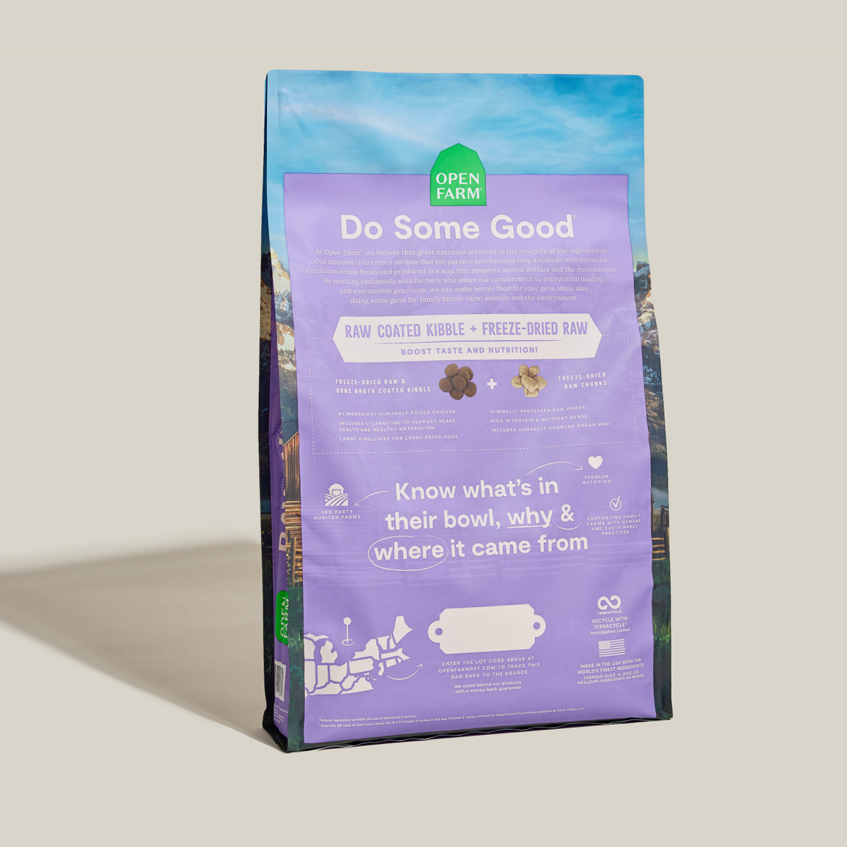 Open Farm RawMix Large Breed Ancient Grains Dog Kibble -- back-of-pack details