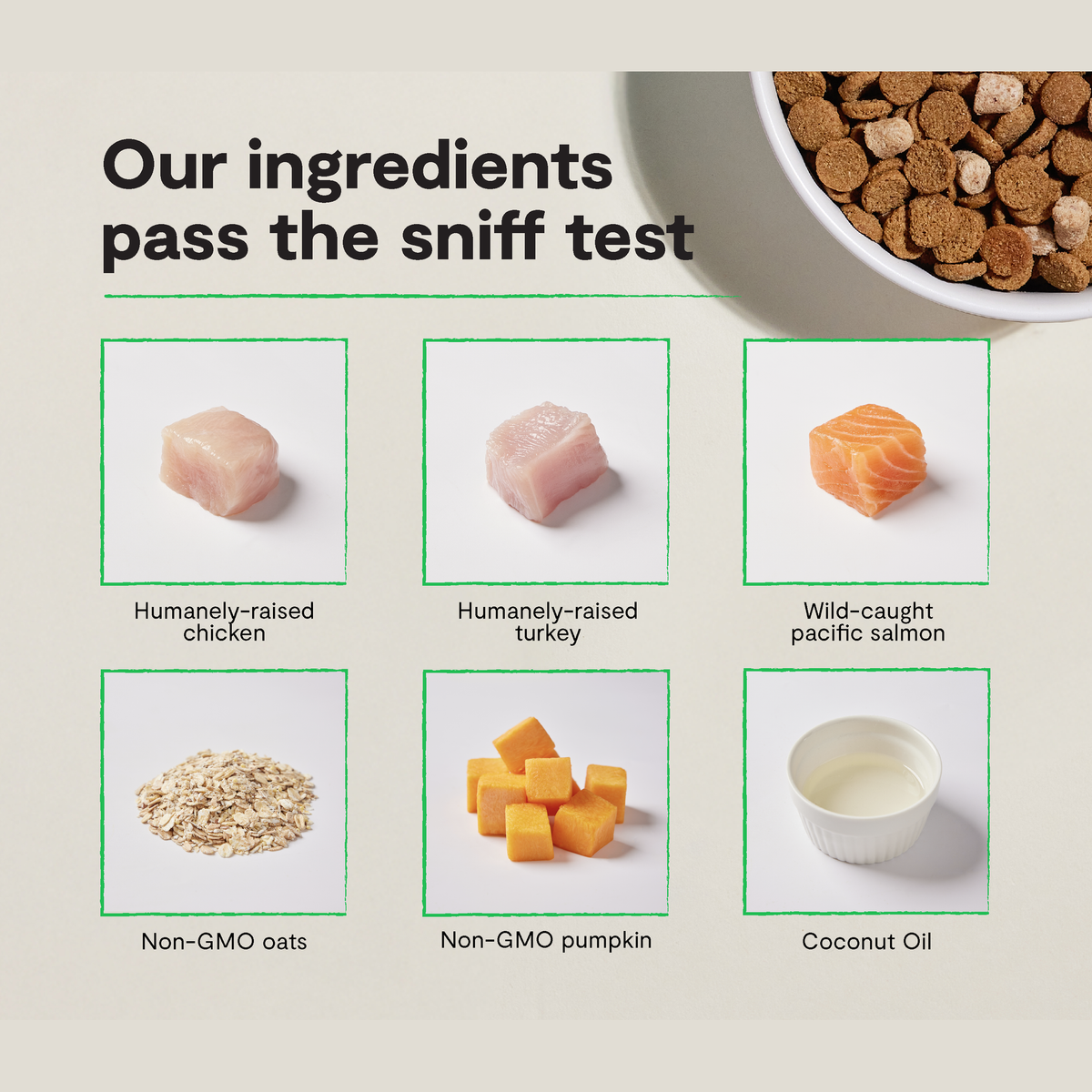 Open Farm RawMix Large Breed Ancient Grains Dog Kibble -- our ingredients infographic