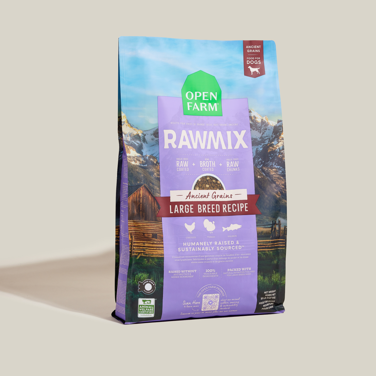 Open Farm RawMix Large Breed Ancient Grains Dog Kibble -- standing bag