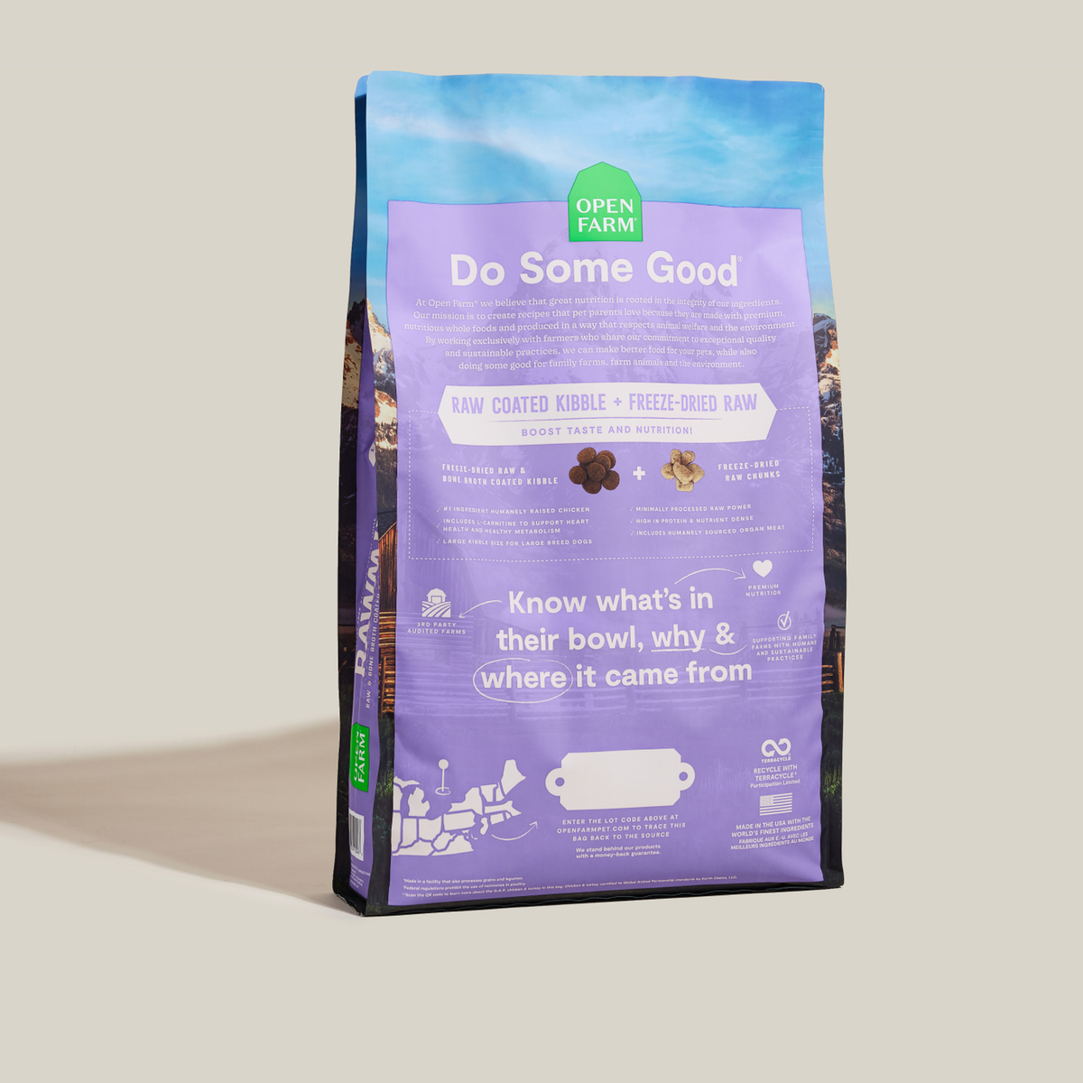 Open Farm RawMix Large Breed Grain-Free Dog Kibble -- back-of-pack details