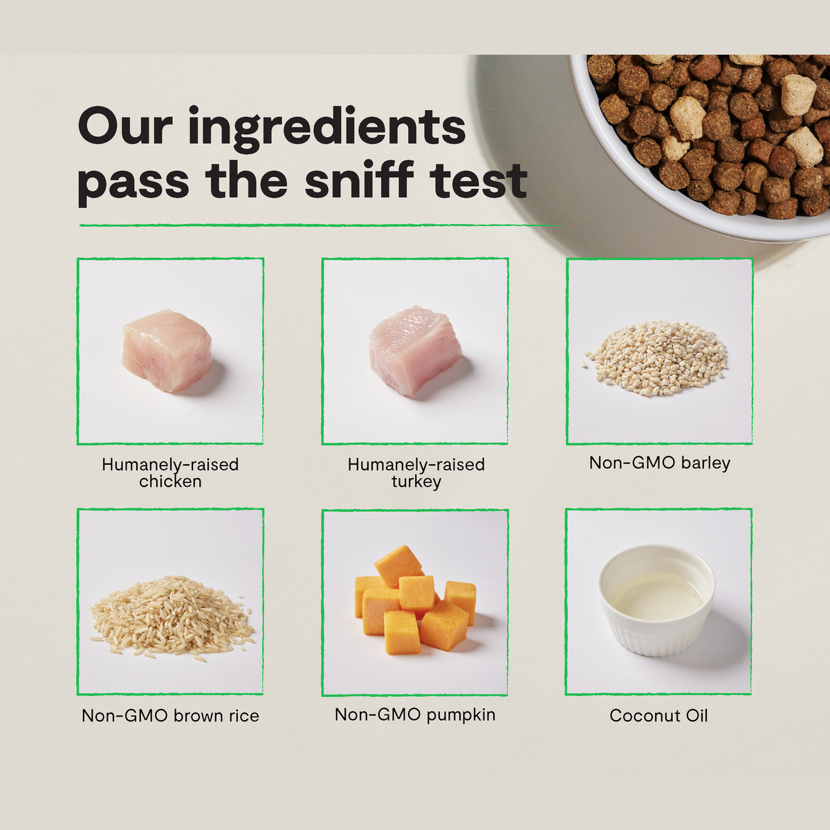 Open Farm RawMix Open Prairie Ancient Grains Dog Kibble -- our ingredients infographic