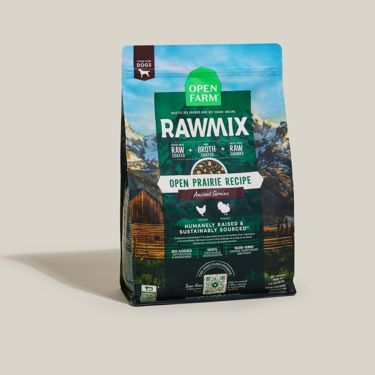 Open Farm RawMix Open Prairie Ancient Grains Dog Kibble -- standing bag