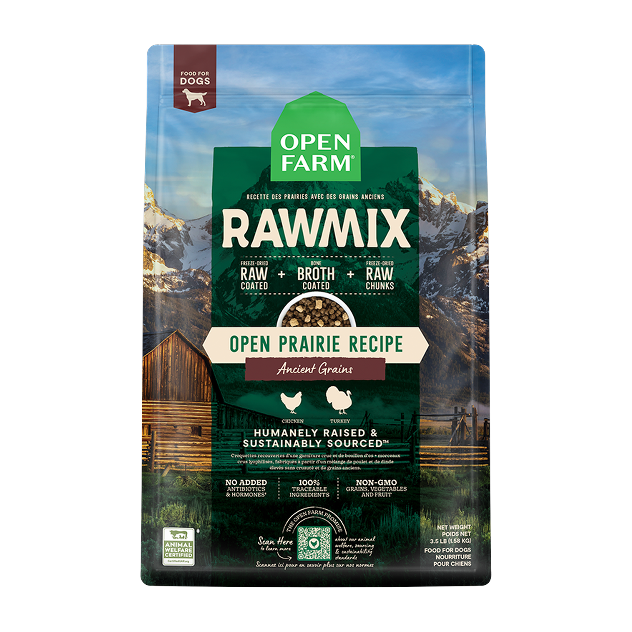Open Farm RawMix Open Prairie Ancient Grains Dog Kibble 20 LB bag