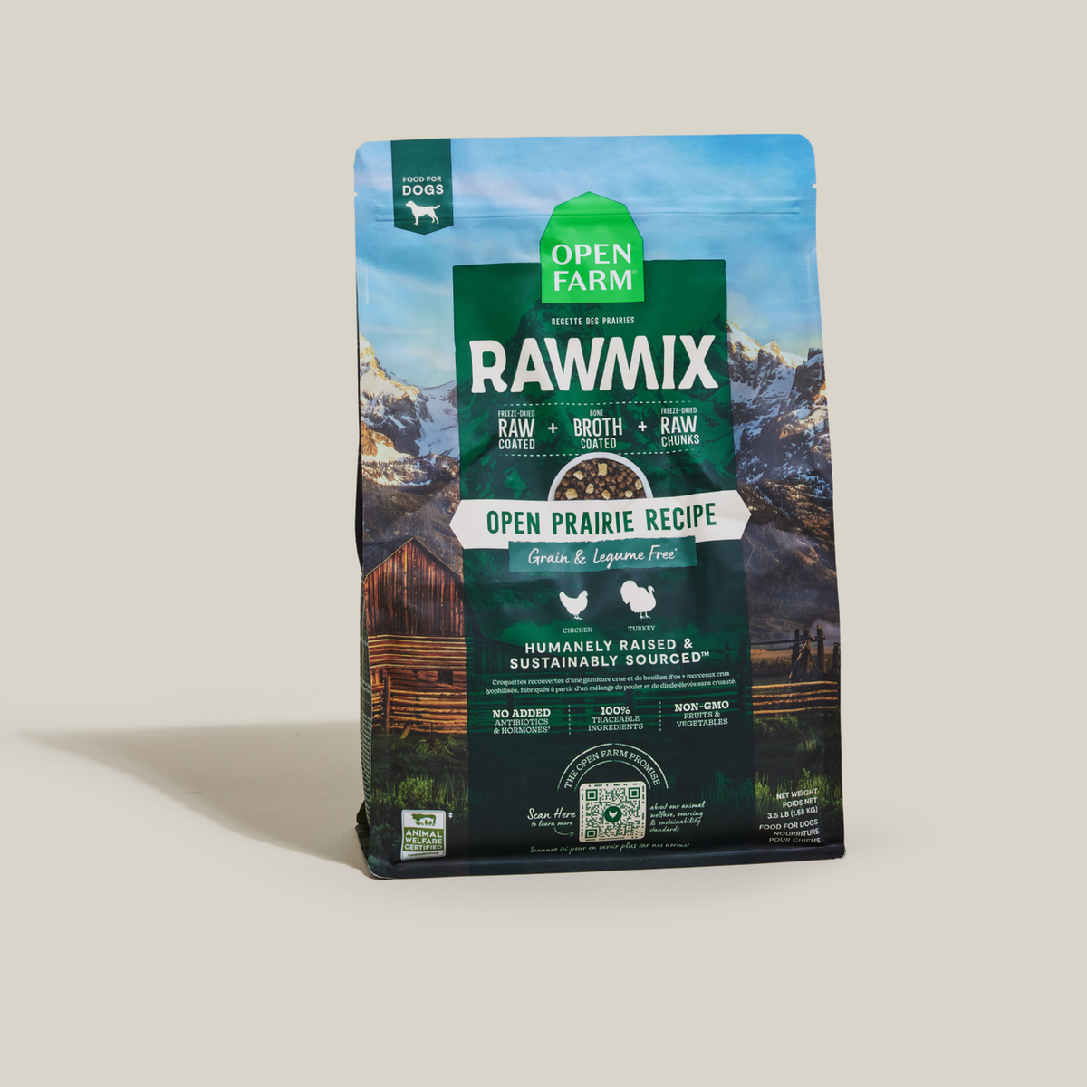 Open Farm RawMix Open Prairie Grain-Free Dog Kibble -- standing bag