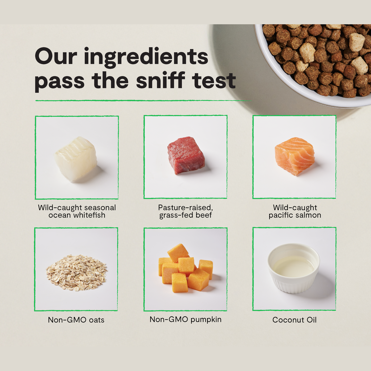 Open Farm RawMix Tide & Terrain Ancient Grains Dog Kibble -- our ingredients infographic