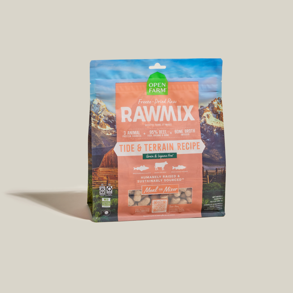 Open Farm RawMix Tide & Terrain Freeze Dried Raw Morsels for Dogs -- open farm rawmix tide & terrain freeze dried raw morsels bag front