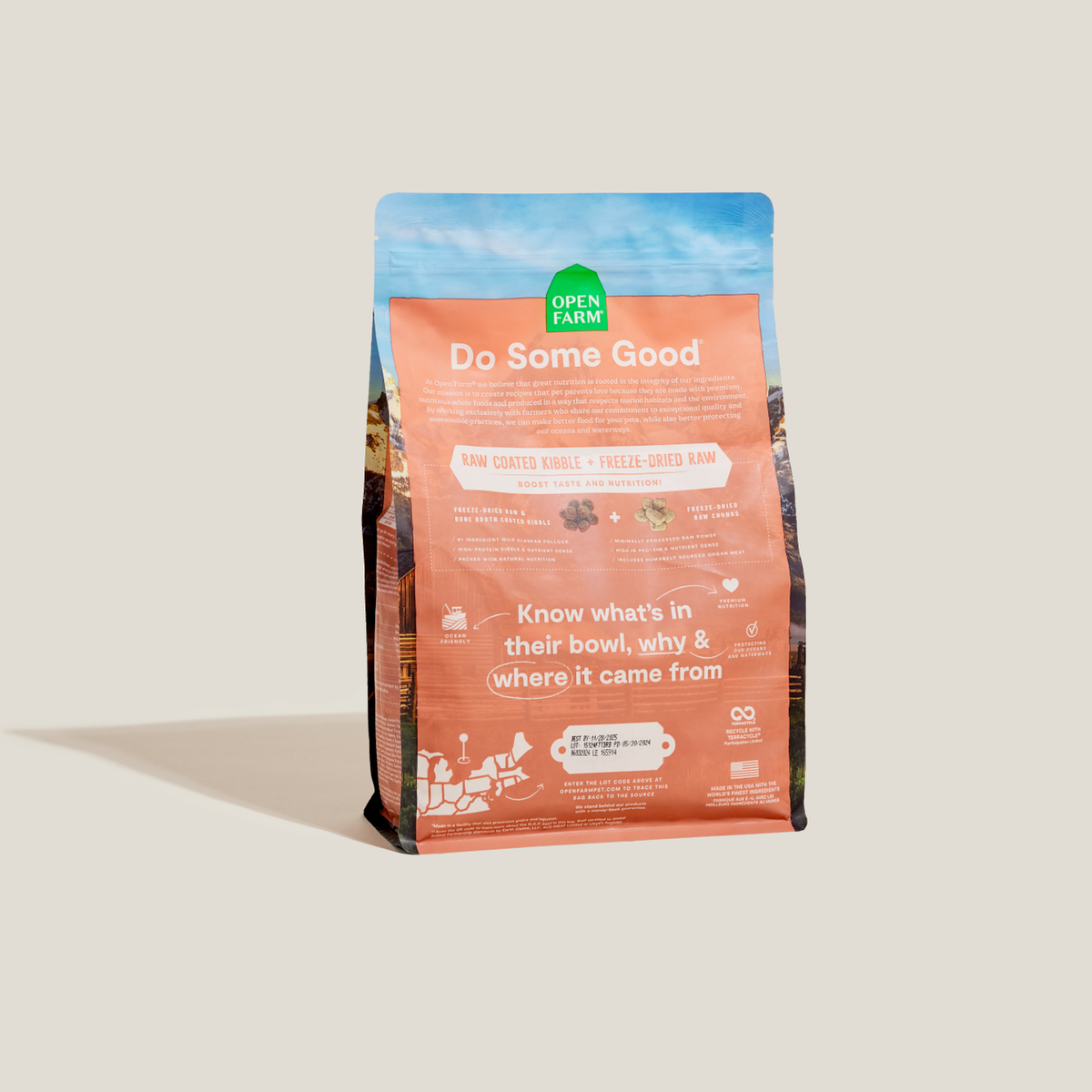 Open Farm RawMix Tide & Terrain Grain-Free Dog Kibble -- back-of-pack details