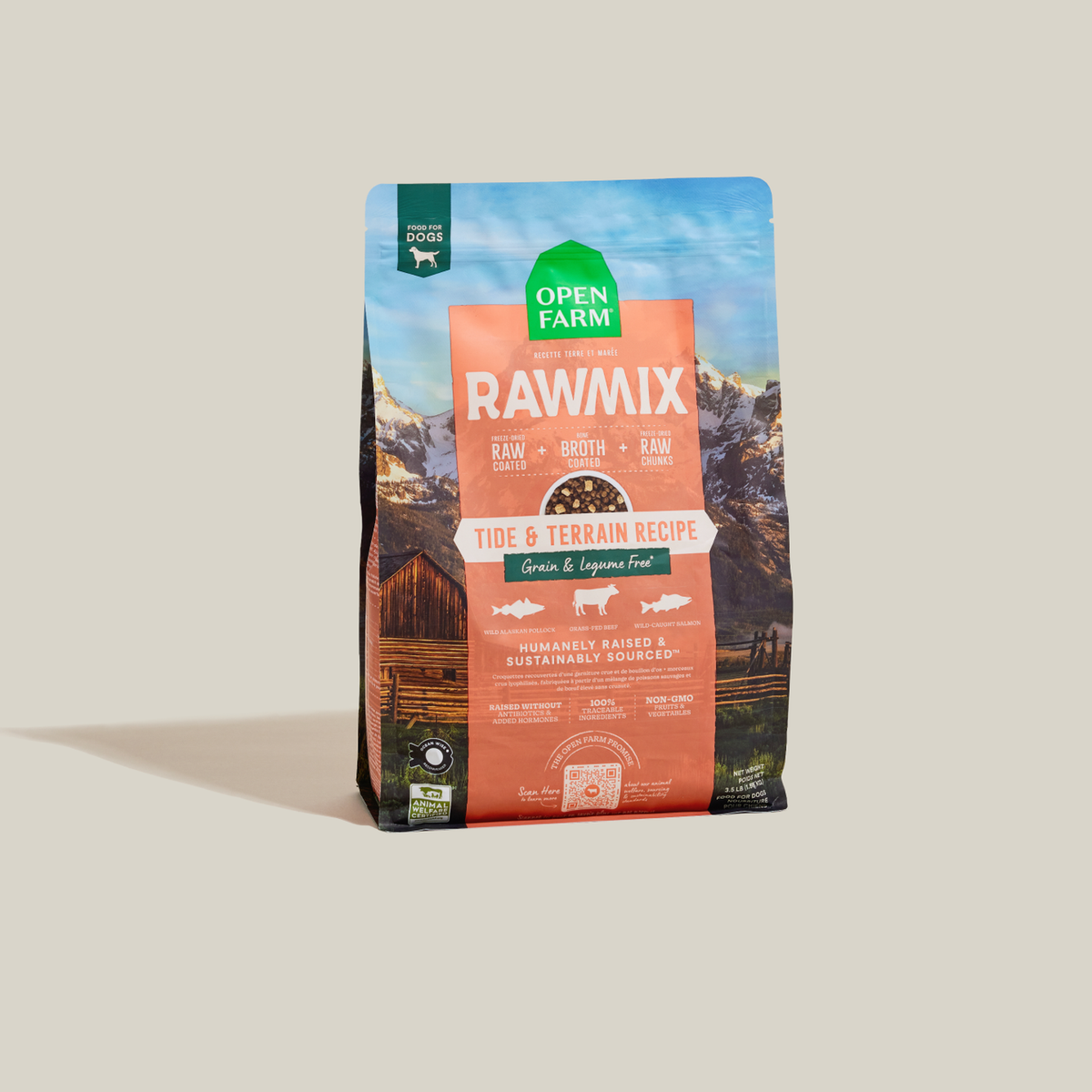Open Farm RawMix Tide & Terrain Grain-Free Dog Kibble -- standing bag