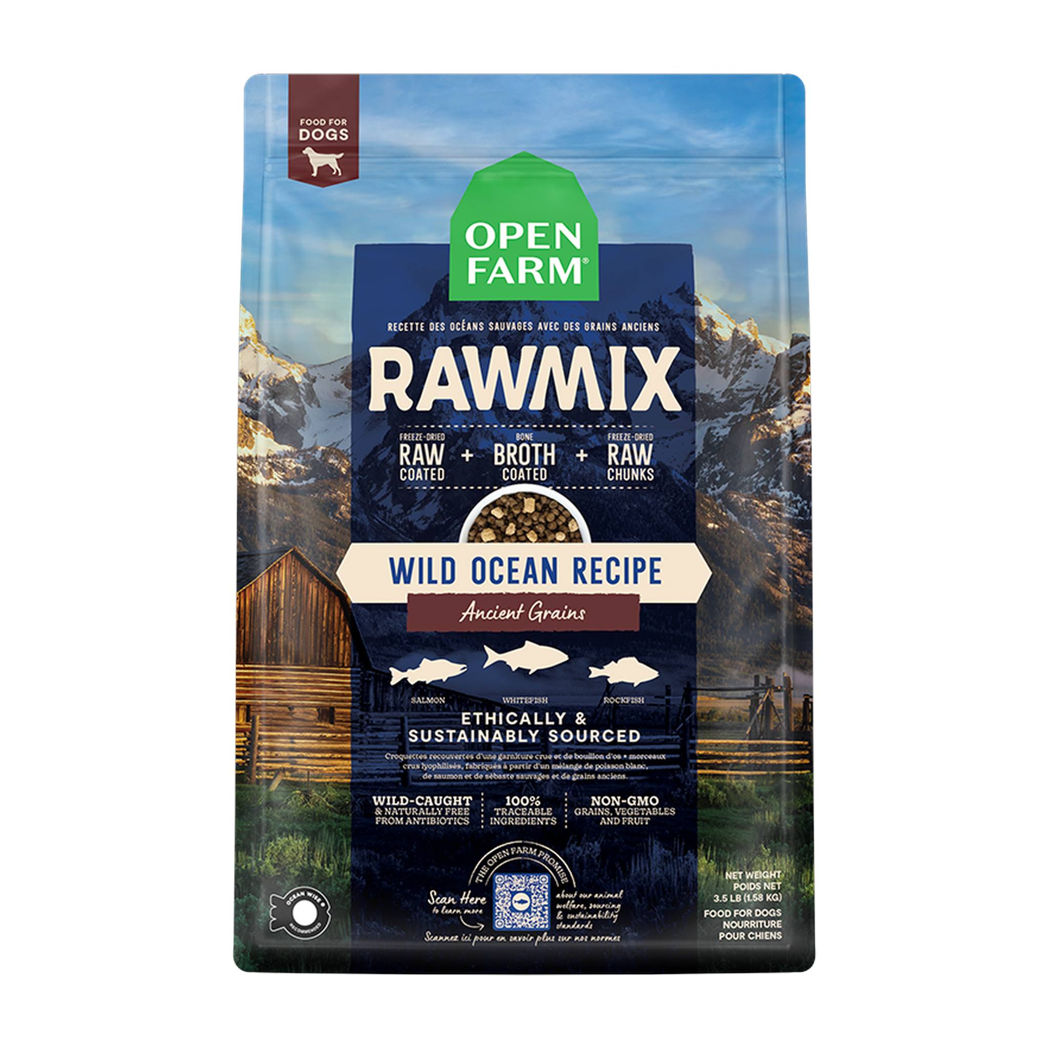 Open Farm RawMix Wild Ocean Ancient Grains Dog Kibble 20 LB bag