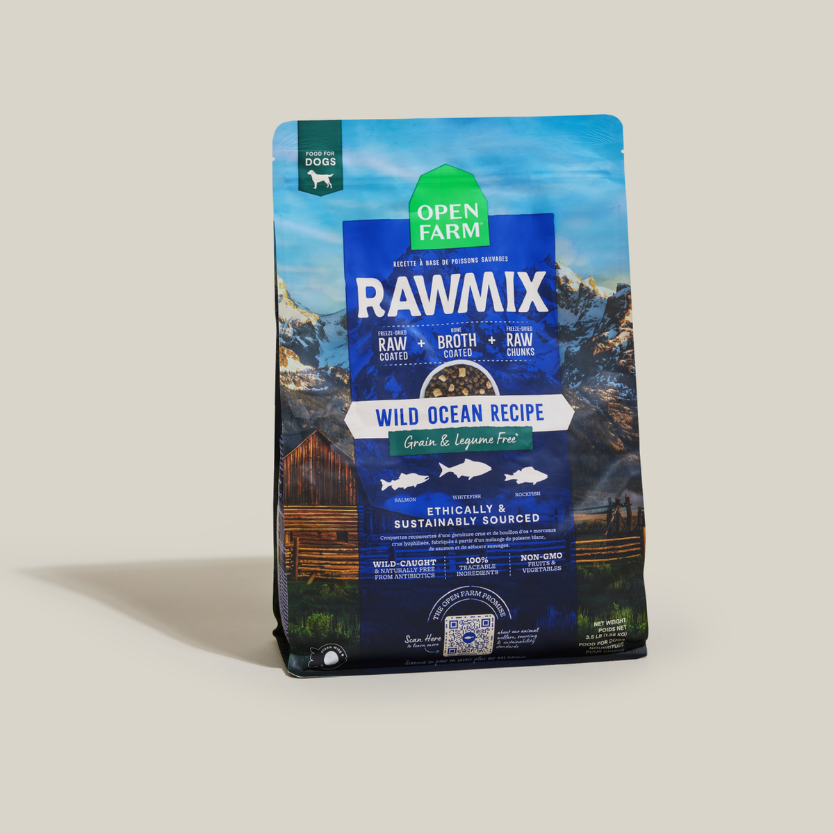 Open Farm RawMix Wild Ocean Grain-Free Dog Kibble -- standing bag