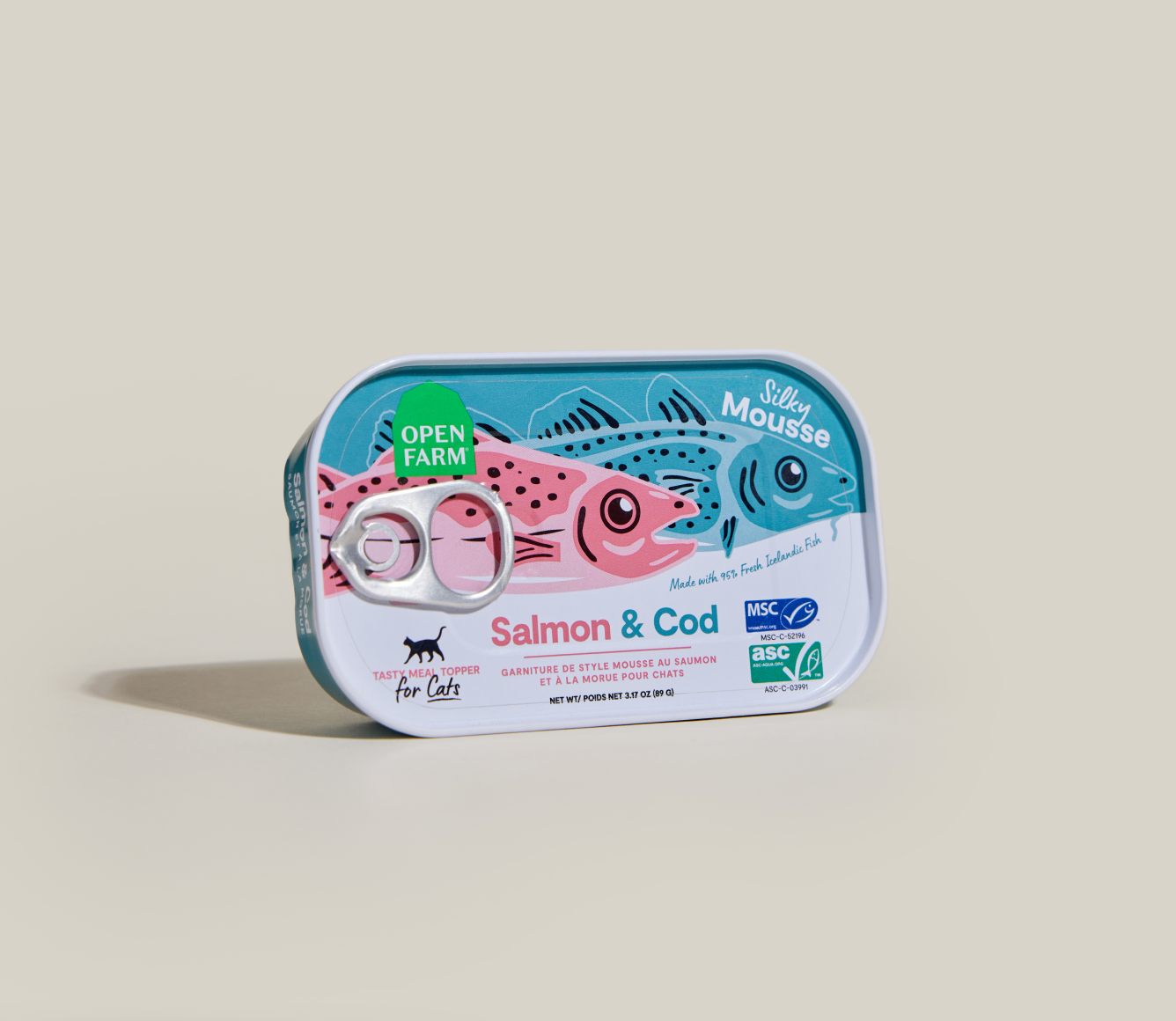 Open Farm Salmon & Cod Silky Mousse Topper for Cats can angled view