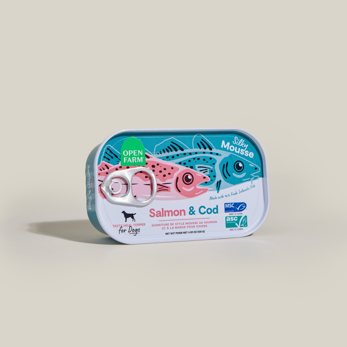 Open Farm Salmon & Cod Topper for Dogs -- open farm salmon & cod silky mousse topper for dogs can angled view