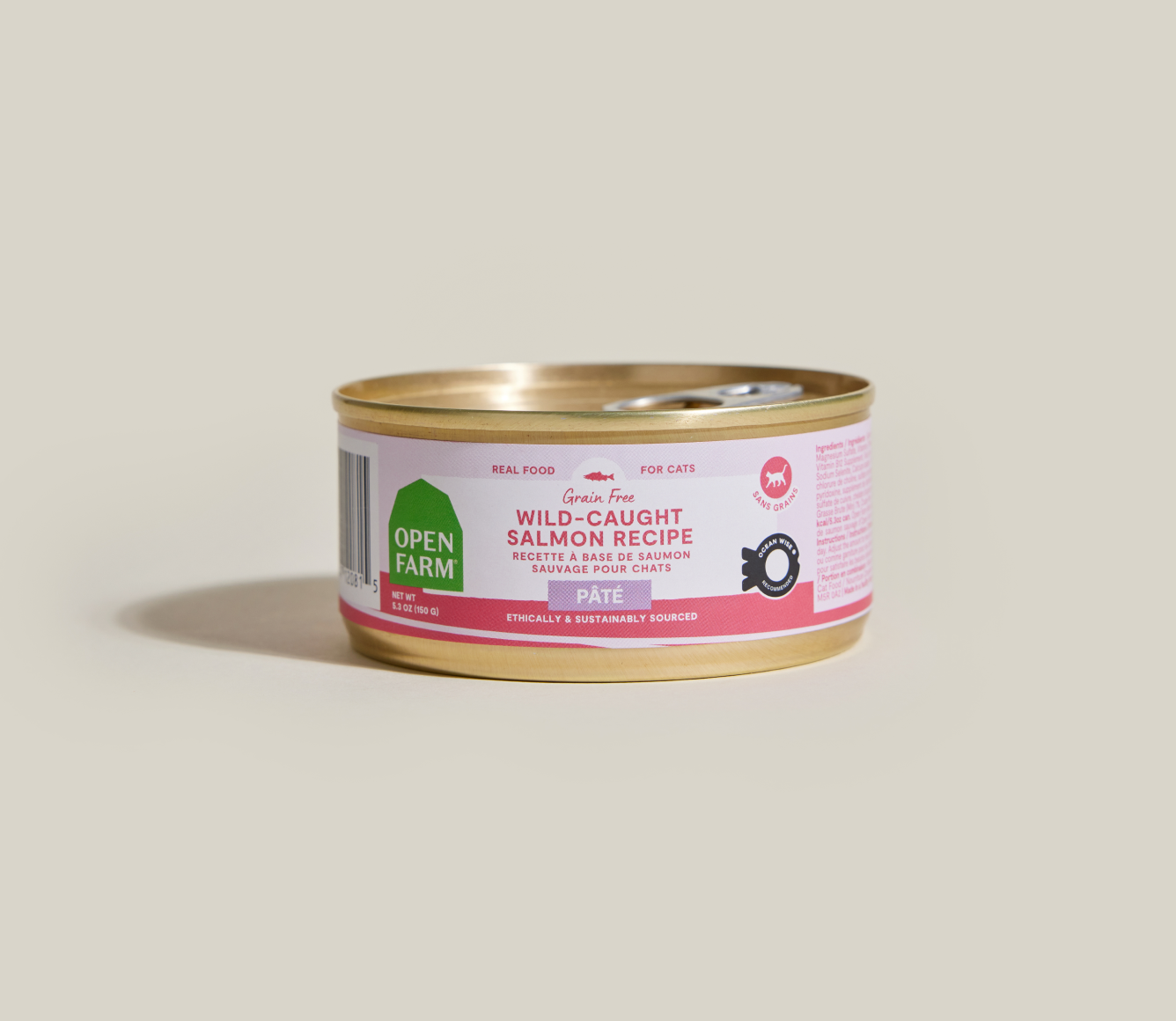 Open Farm grain-free Wild-Caught Salmon Recipe pâté can for cats