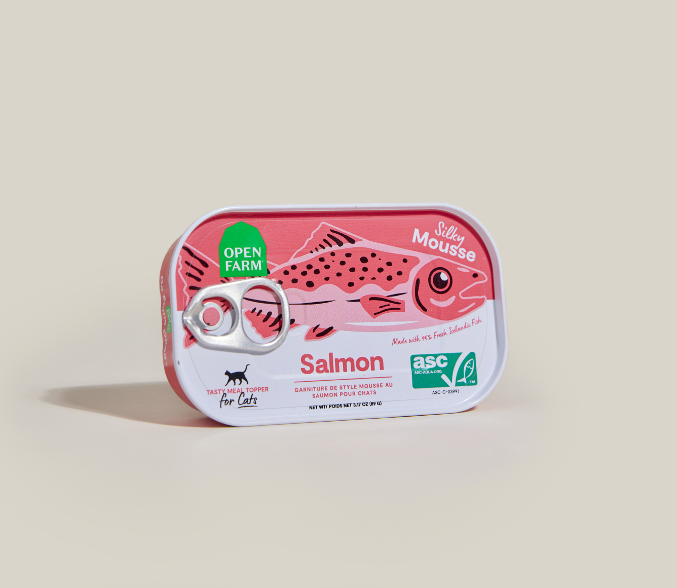 Open Farm Salmon Silky Mousse Topper for Cats can angled view
