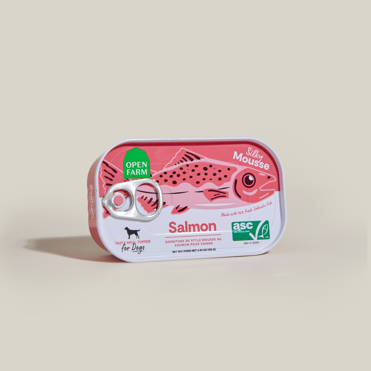 Open Farm Salmon Topper for Dogs -- open farm salmon silky mousse topper for dogs can angled view