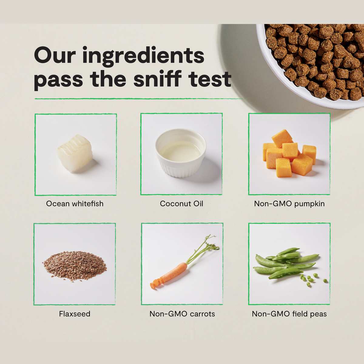 Open Farm Whitefish Grain-Free Dog Kibble -- our ingredients infographic