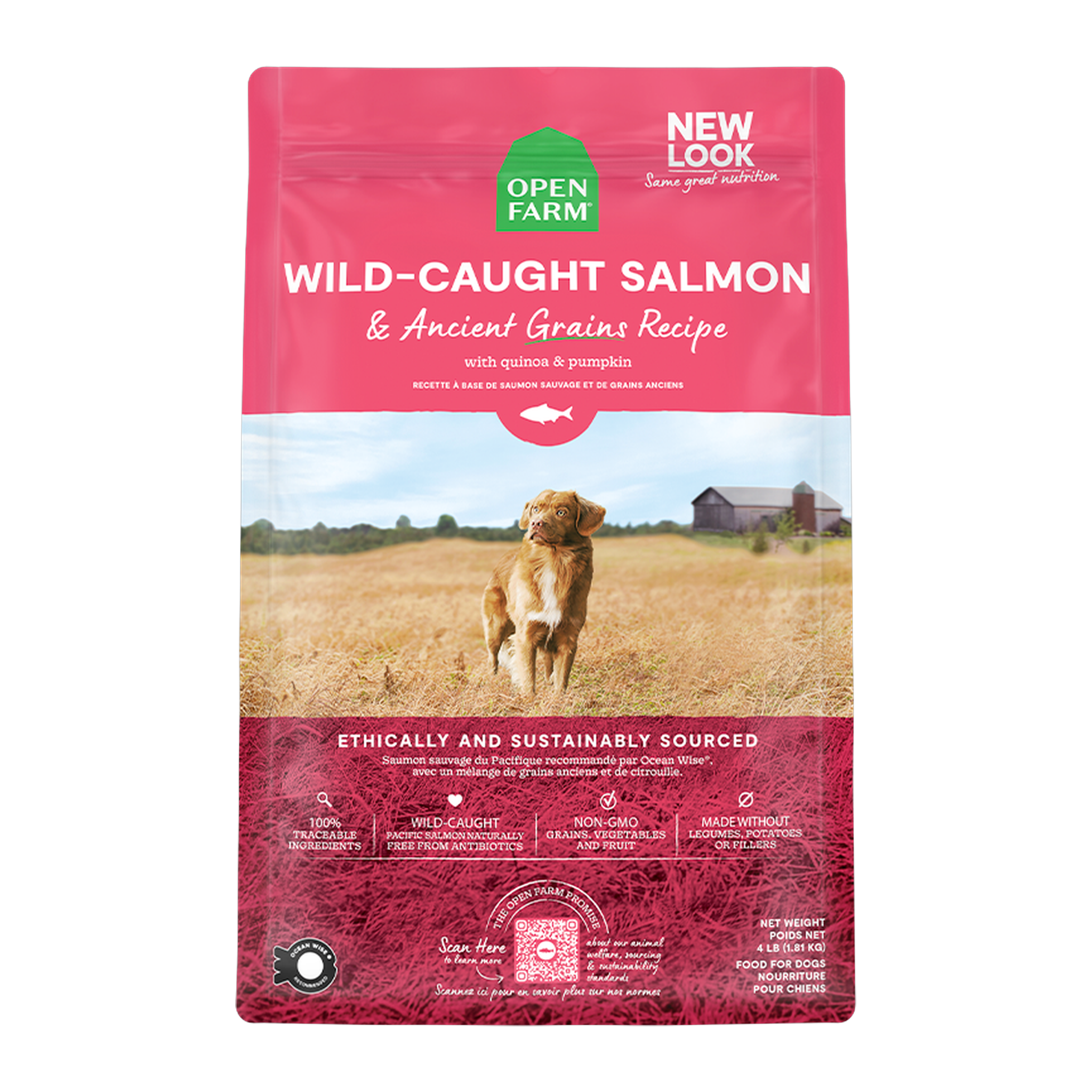 Open Farm Wild-Caught Salmon & Ancient Grains Dog Kibble 22 lb bag