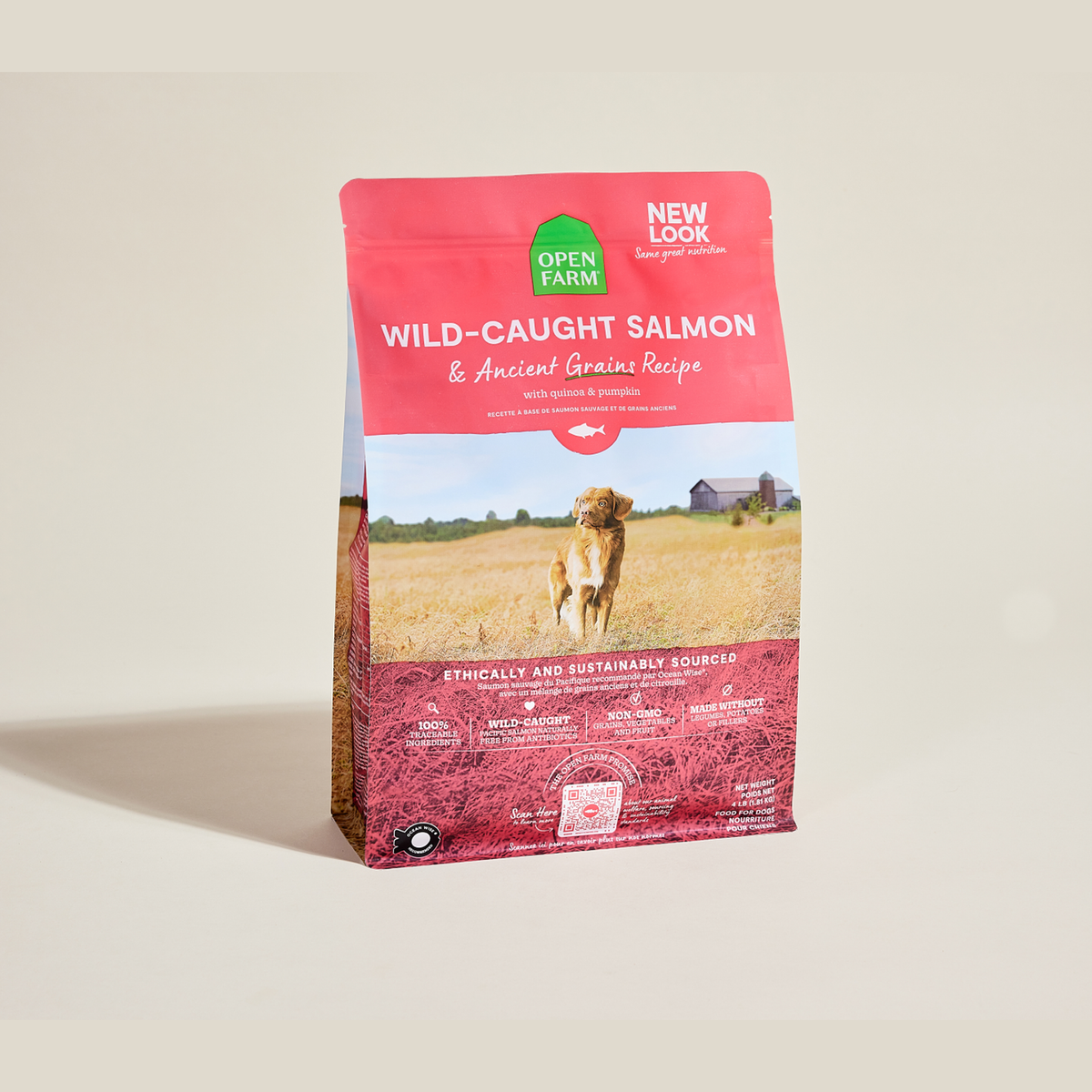 Open Farm Wild-Caught Salmon & Ancient Grains Dog Kibble -- bag