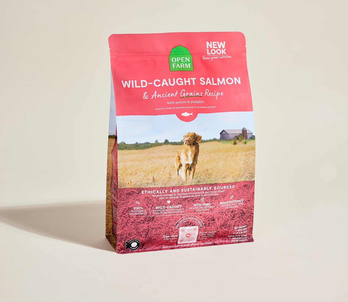 Open Farm Wild-Caught Salmon & Ancient Grains Dog Kibble bag