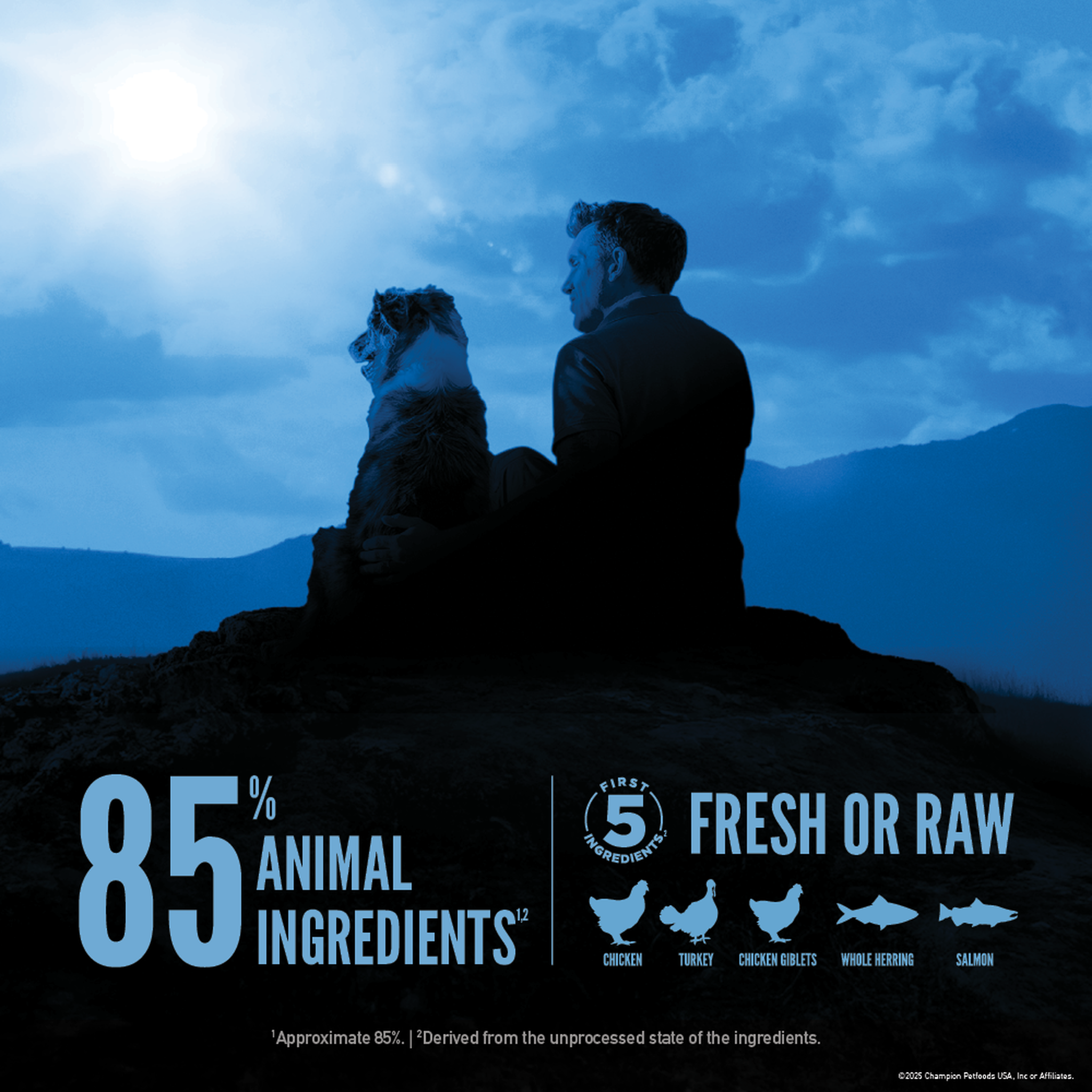 ORIJEN Wild Reserve 85 percent animal ingredients with first five fresh or raw ingredients chicken, turkey, chicken giblets, whole herring and salmon