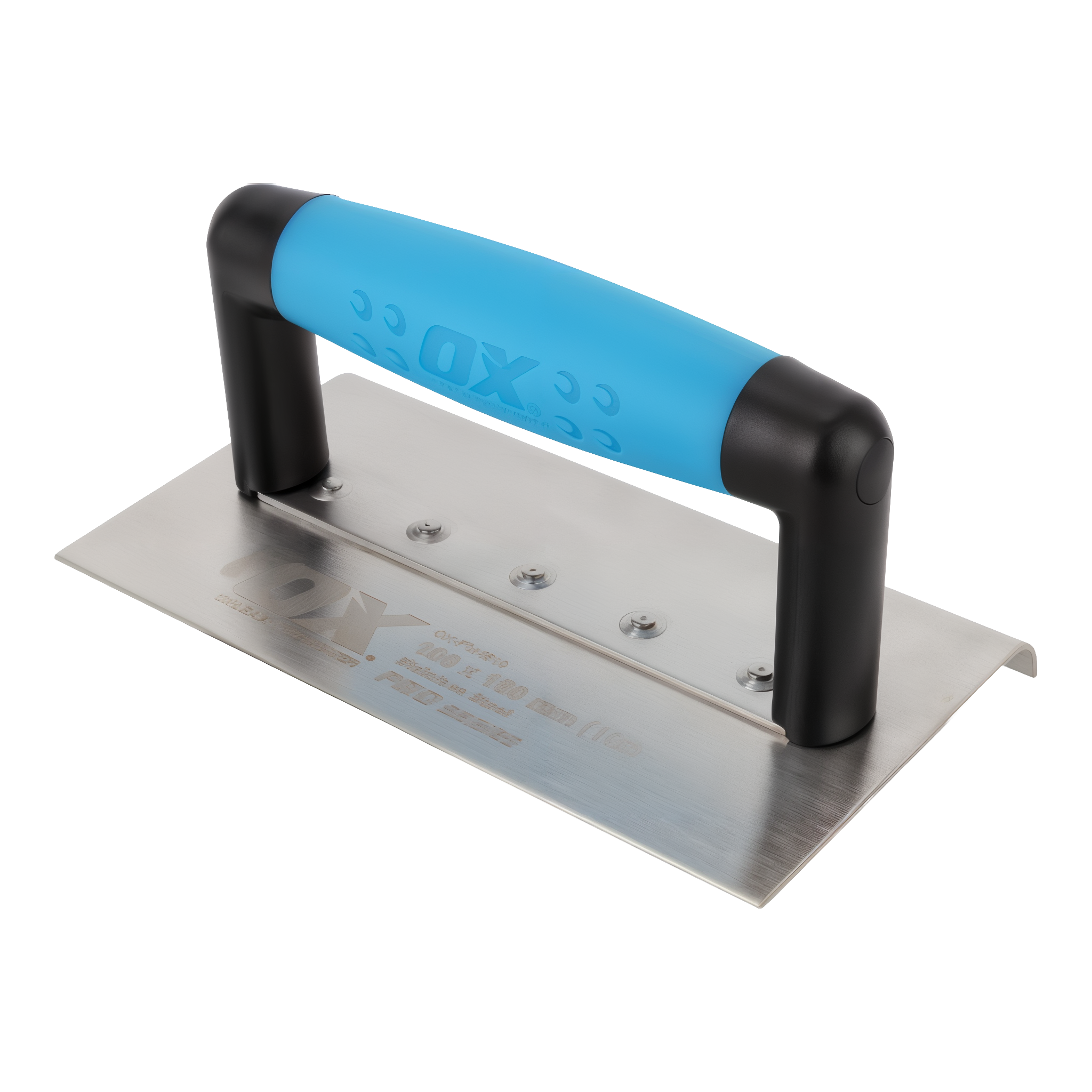 OX Pro Stainless Steel Medium Edger with 3/8 in radius, 4 in x 7 in stainless steel plate, OX Grip ergonomic handle #100mm x 180mm