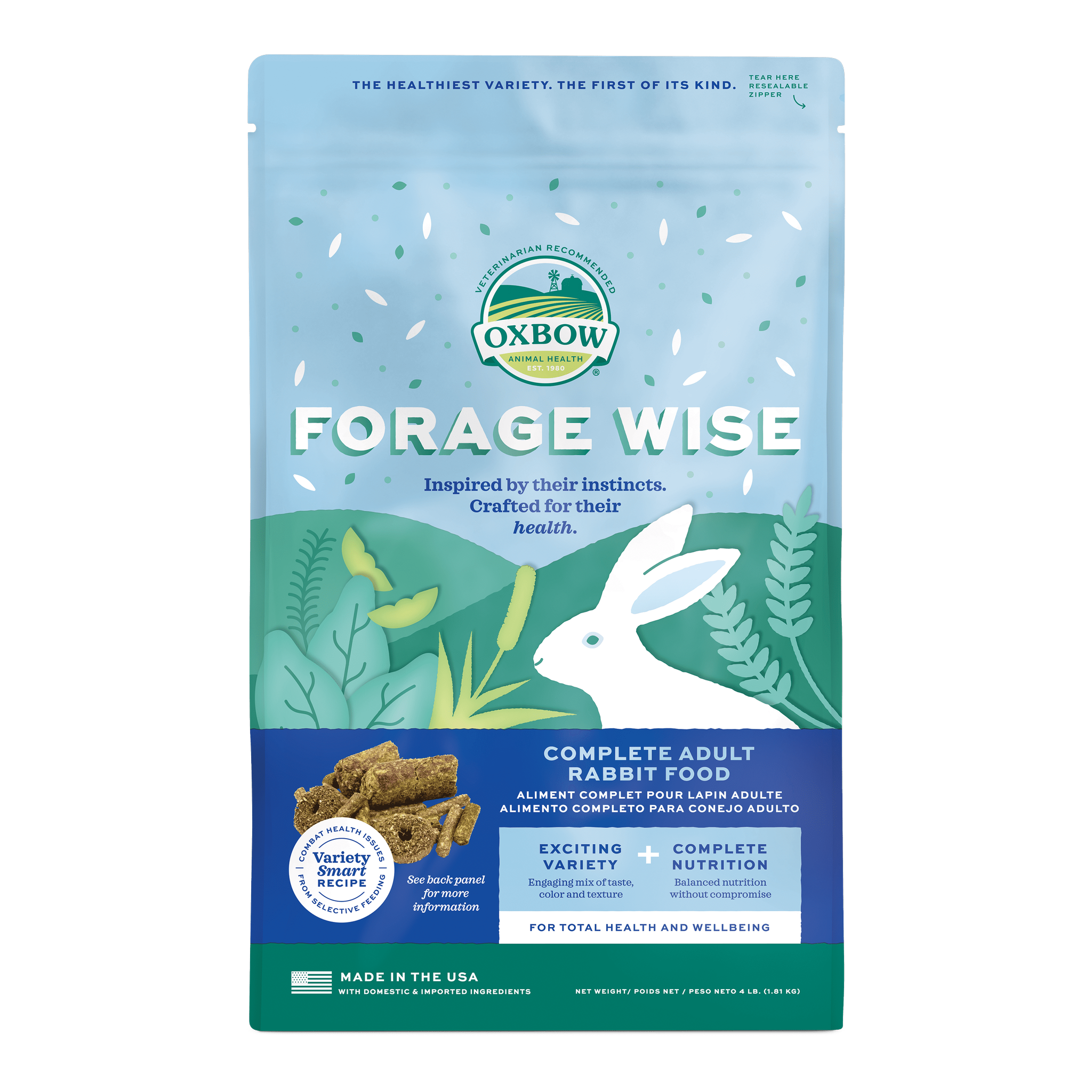 Oxbow Forage Wise Adult Rabbit Food 4 lb bag, front