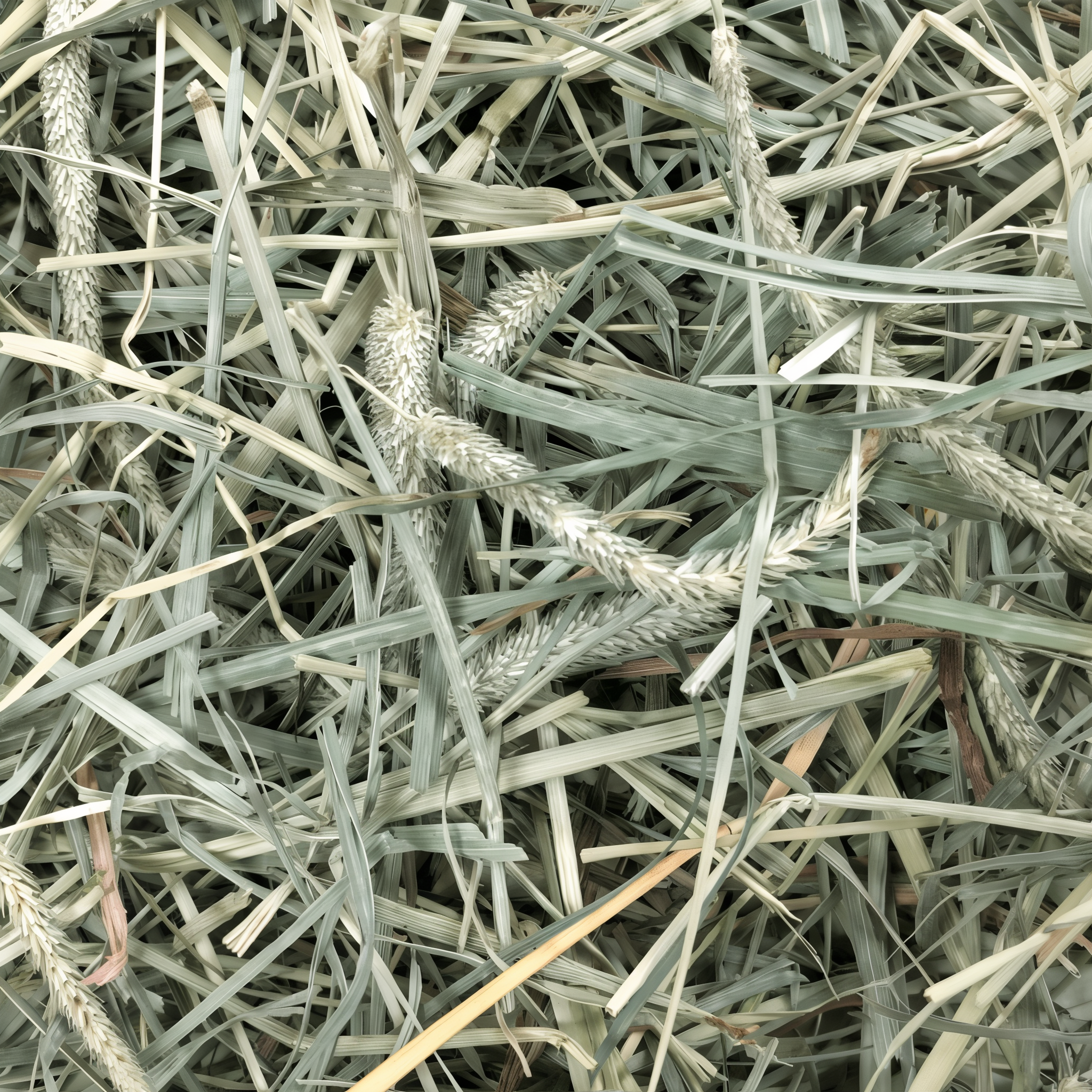 Closeup of blended Western Timothy and Orchard Grass hay strands