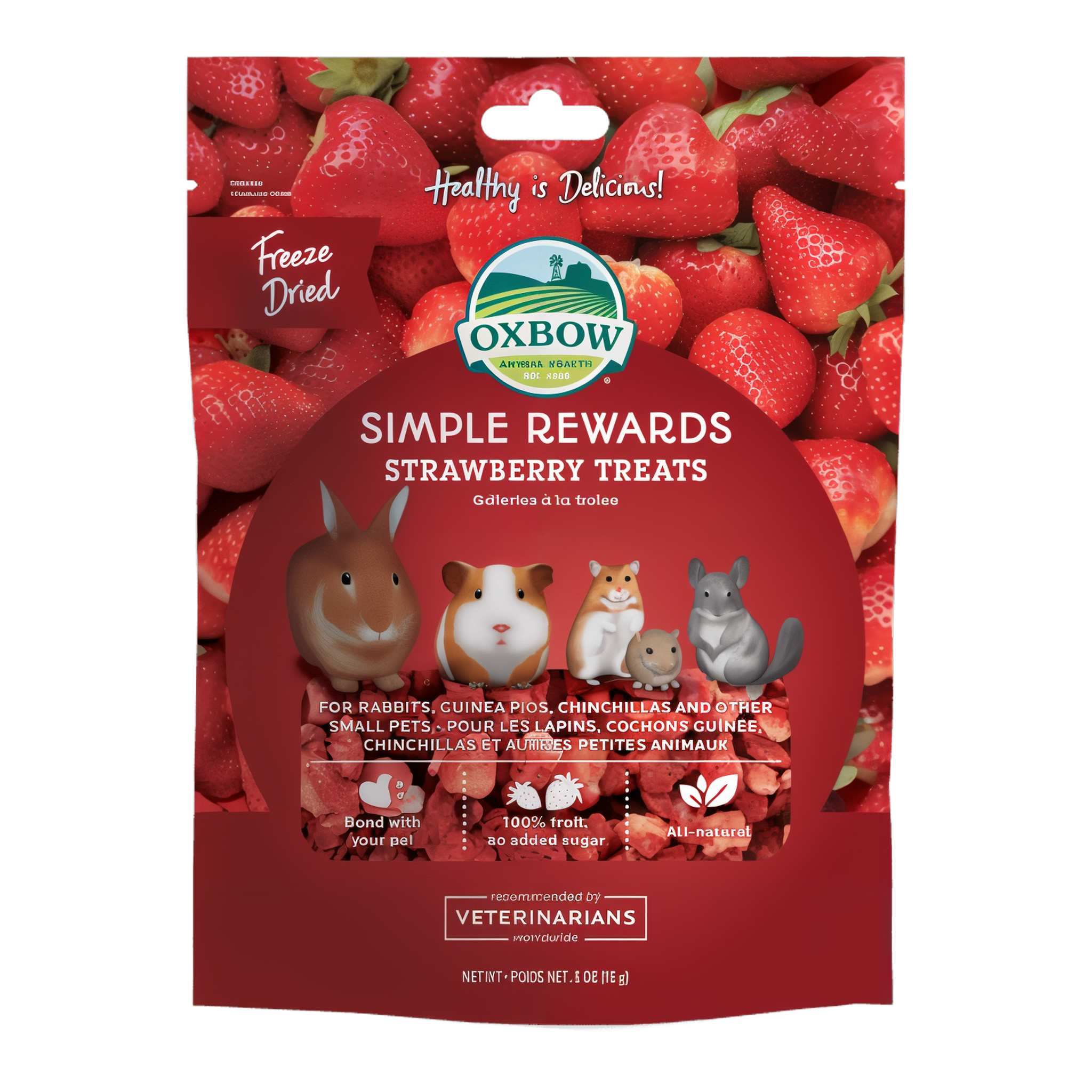 Oxbow Simple Rewards Strawberry Treats 0.5 oz bag, front