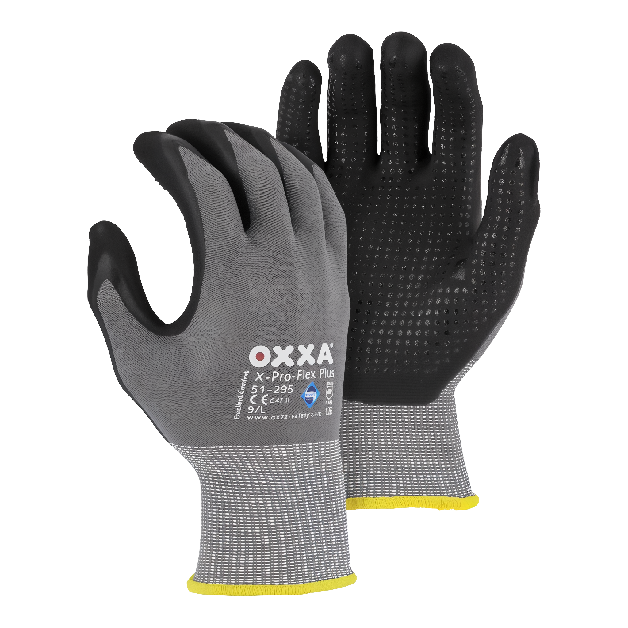 Majestic OXXA Superior glove with black foam nitrile palm coating and nitrile dot grip on nylon knit shell