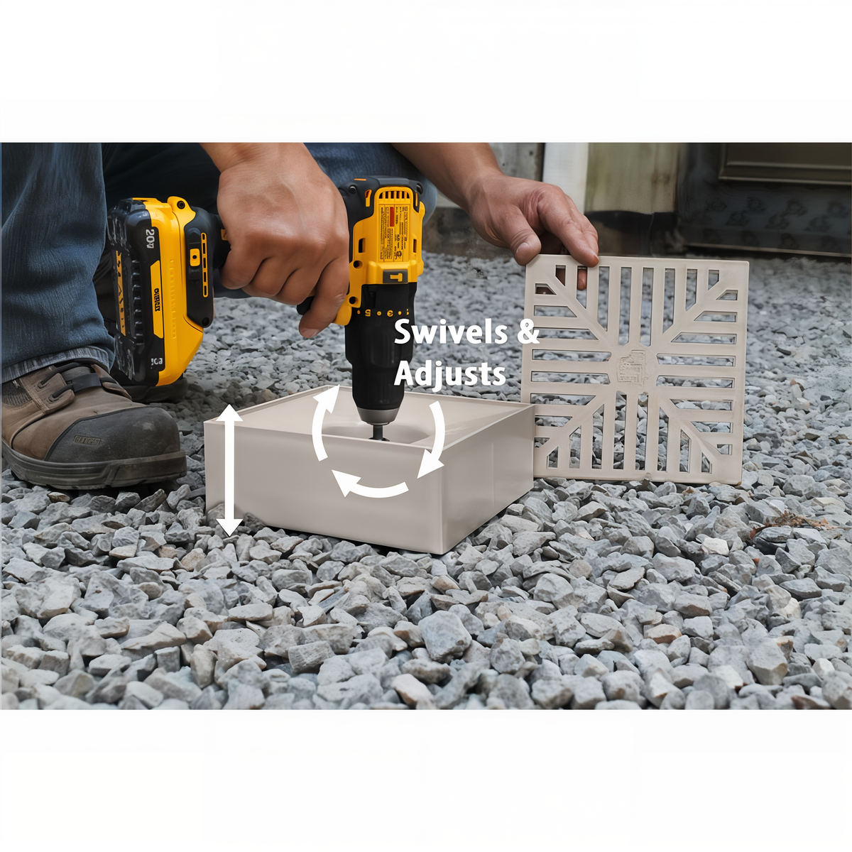 Pave Tool Quick-E-Adjustable Patio Drain Plastic -- lifestyle
