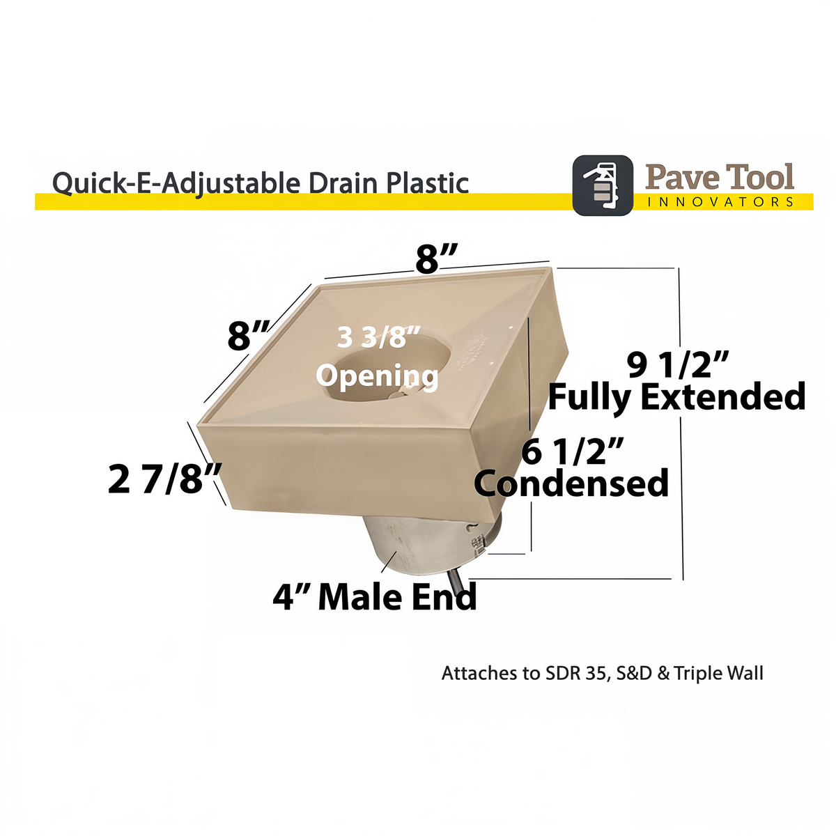 Pave Tool Quick-E-Adjustable Patio Drain Plastic -- diagram