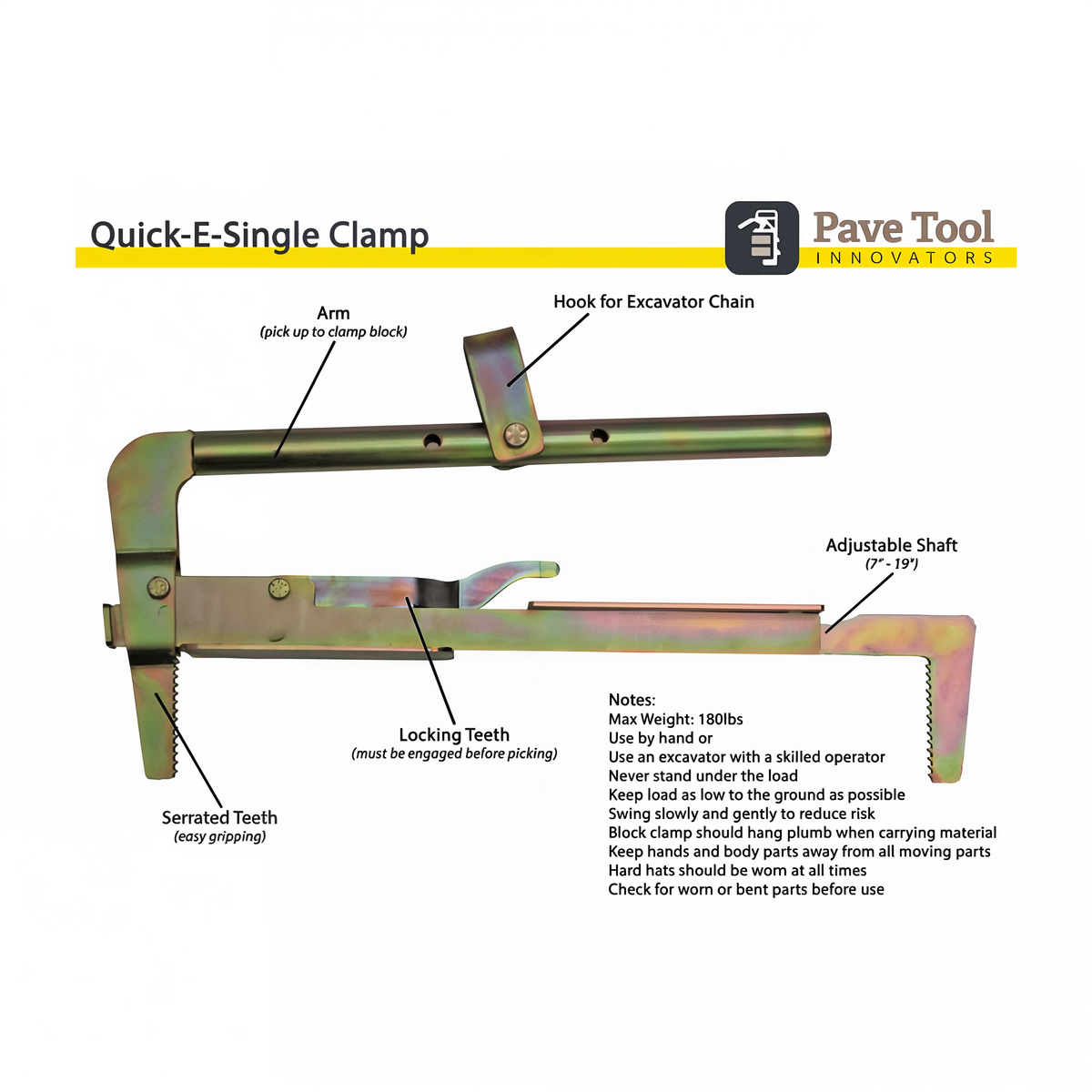 Pave Tool Quick-E-BL 180 Block Clamp -- diagram