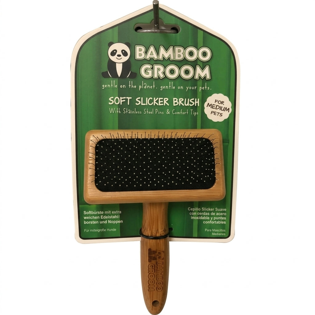 Paws & Alcott Medium Bamboo Soft Slicker Brush with Stainless Steel Pin