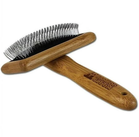 Bamboo Groom Slicker Brush with Stainless Steel Pins for Pets