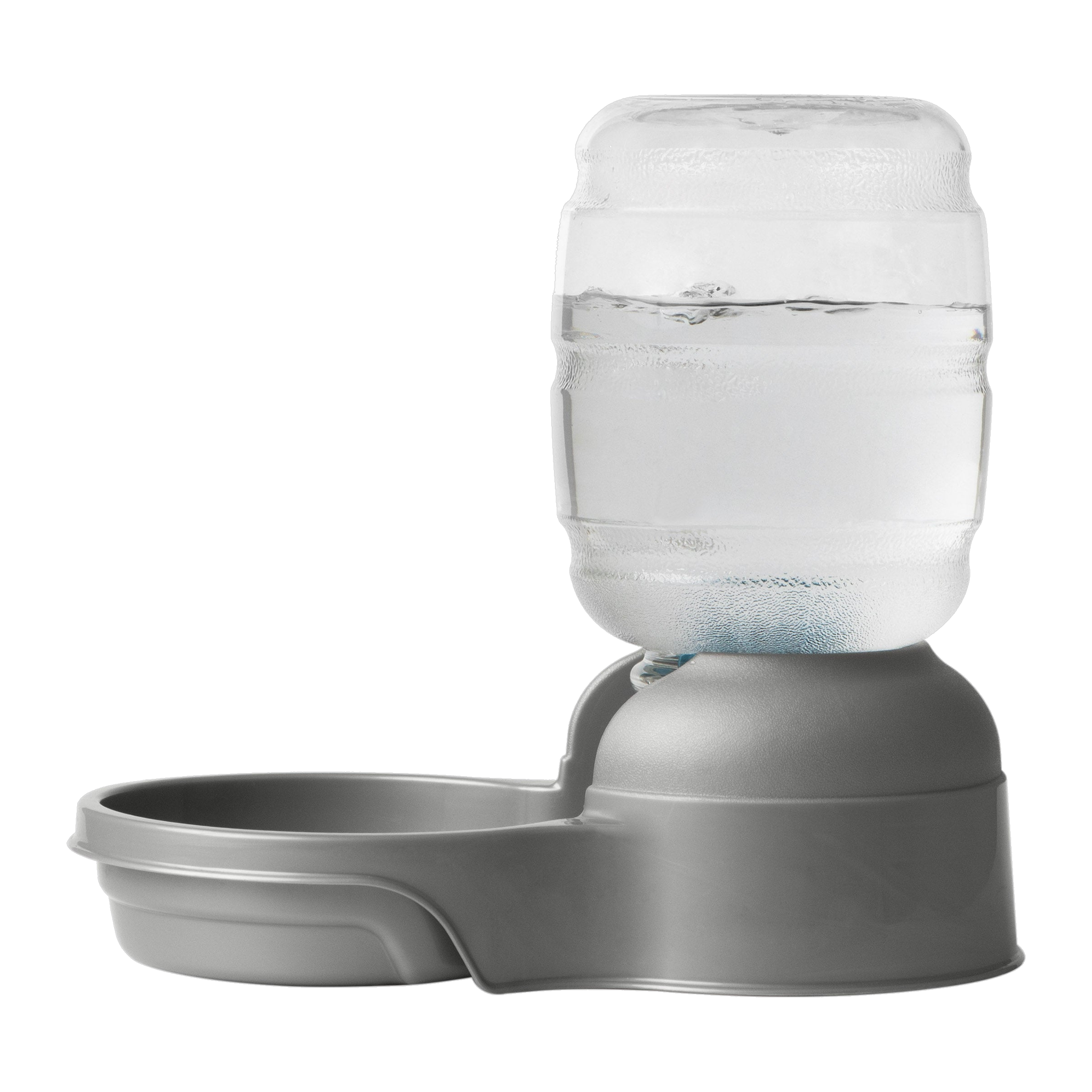 Petmate Replendish Pet Waterer with Microban in Pearl Silver Grey with a filled water bottle